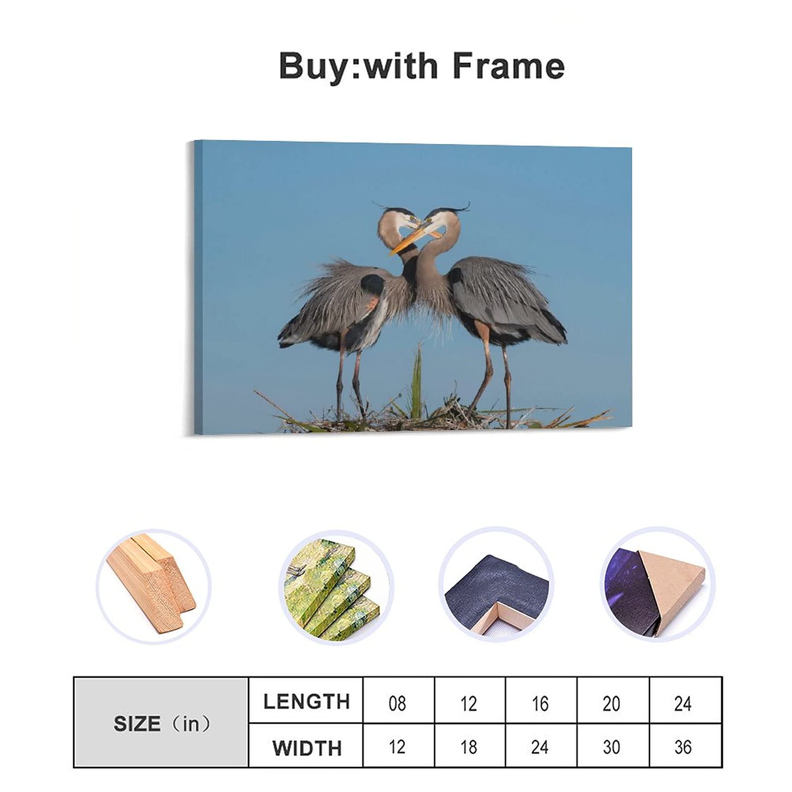 Great Blue Herons Love Canvas Wall Art - 20x30 Inch Nature Landscape Painting Print for Living Room, Bedroom & Office Decor - Perfect Gift for Bird Lovers & Home Decoration