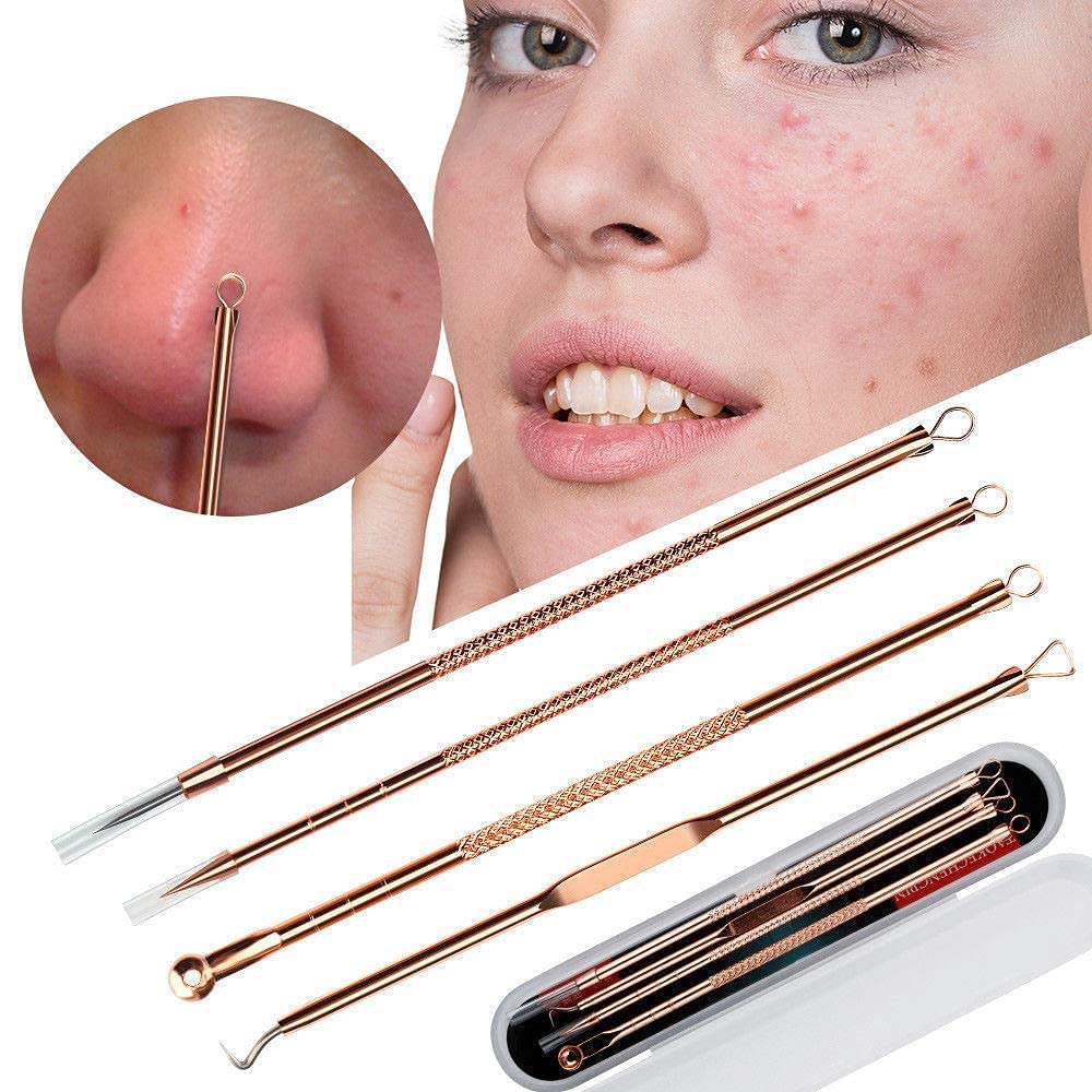 MAPPERZ Blackhead & Acne Removal Kit - 4 Pc Professional Comedone Extractor Tools for Whiteheads & Pimples on Nose & Face (Includes Storage Case) - Perfect for At-Home Skincare Routine & Spa Treatments