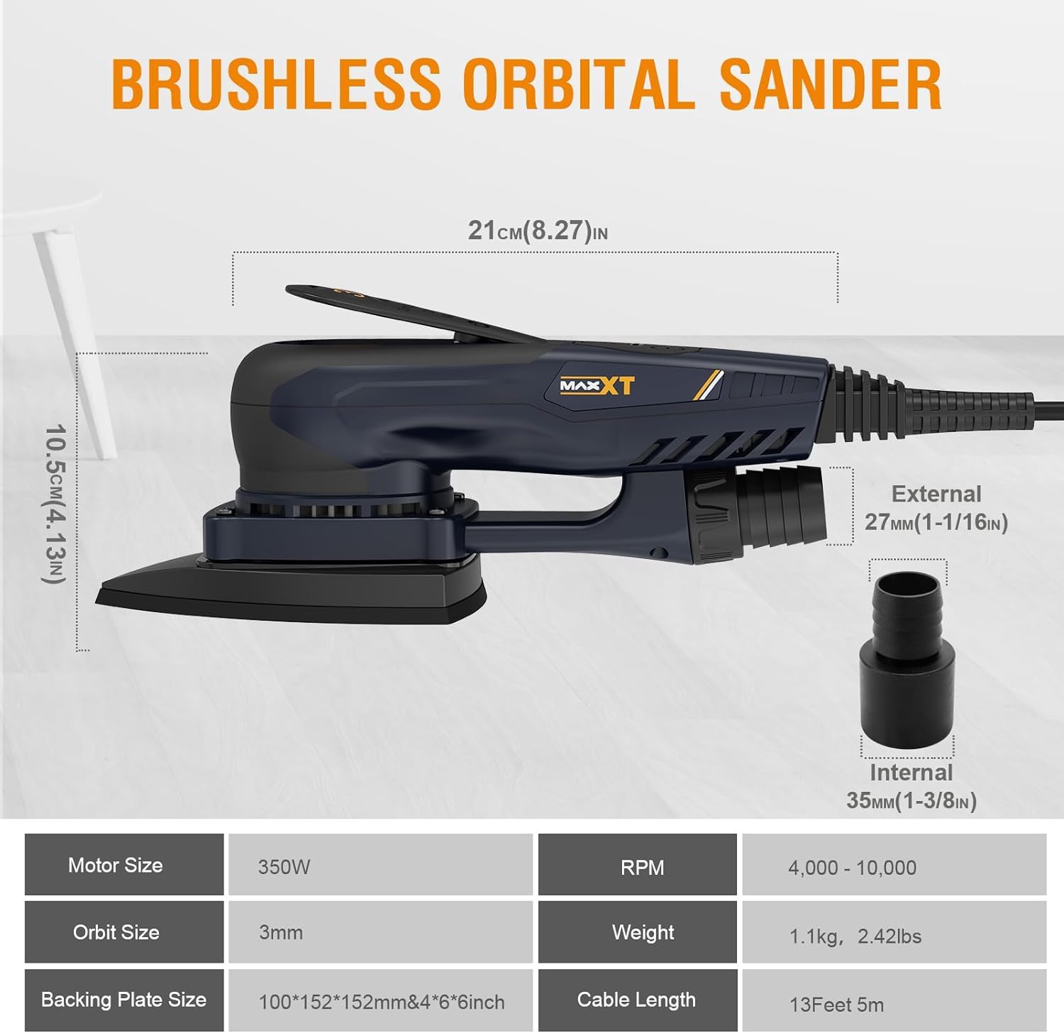 MAXXT R7310 Compact Electric Detail Sander with Efficient Dust Collection System - Multi-Function Mouse Sander for Woodworking, DIY Projects & Home Renovation (Black) - Perfect for Furniture Refinishing, Cabinet Sanding & Small Surface Detailing