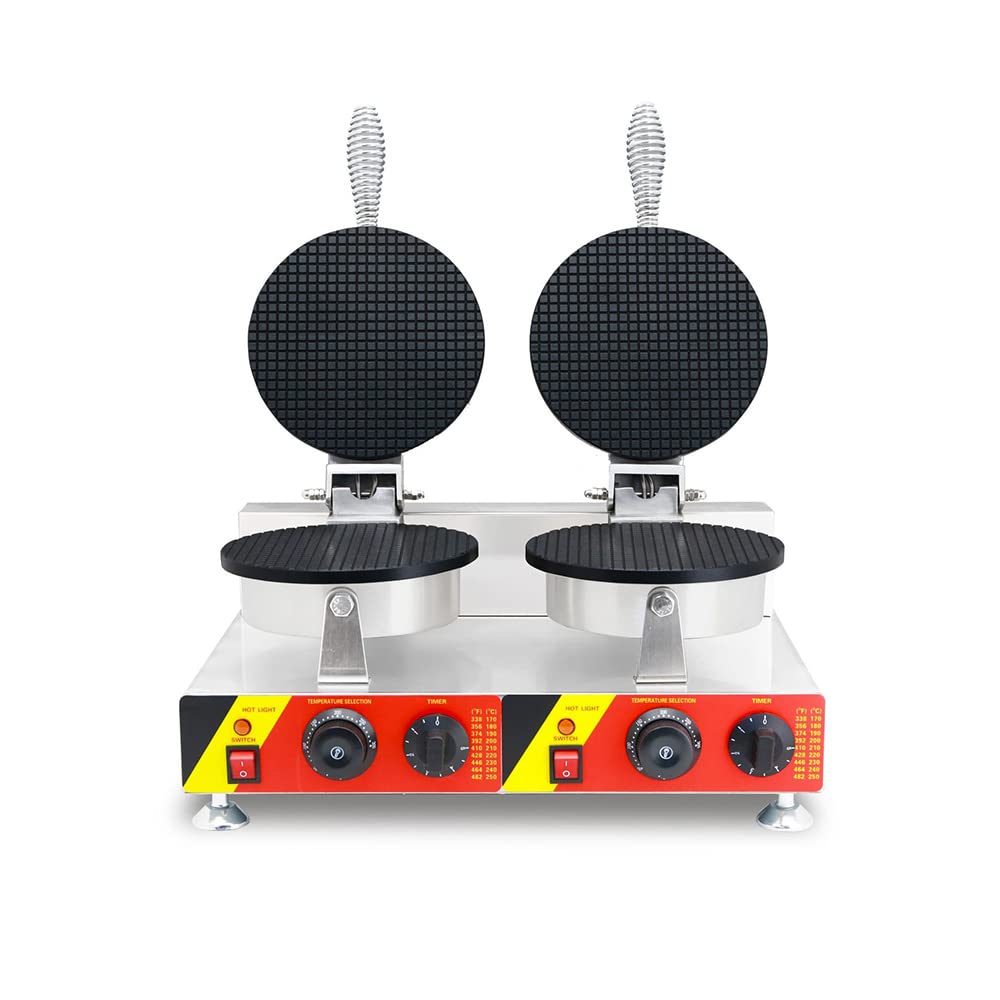 Double Head Belgian Egg Waffle Cone Maker - Professional Ice Cream Cone Baking Machine for Home & Commercial Use (220V) - Perfect for Ice Cream Shops, Dessert Cafes and Party Treats