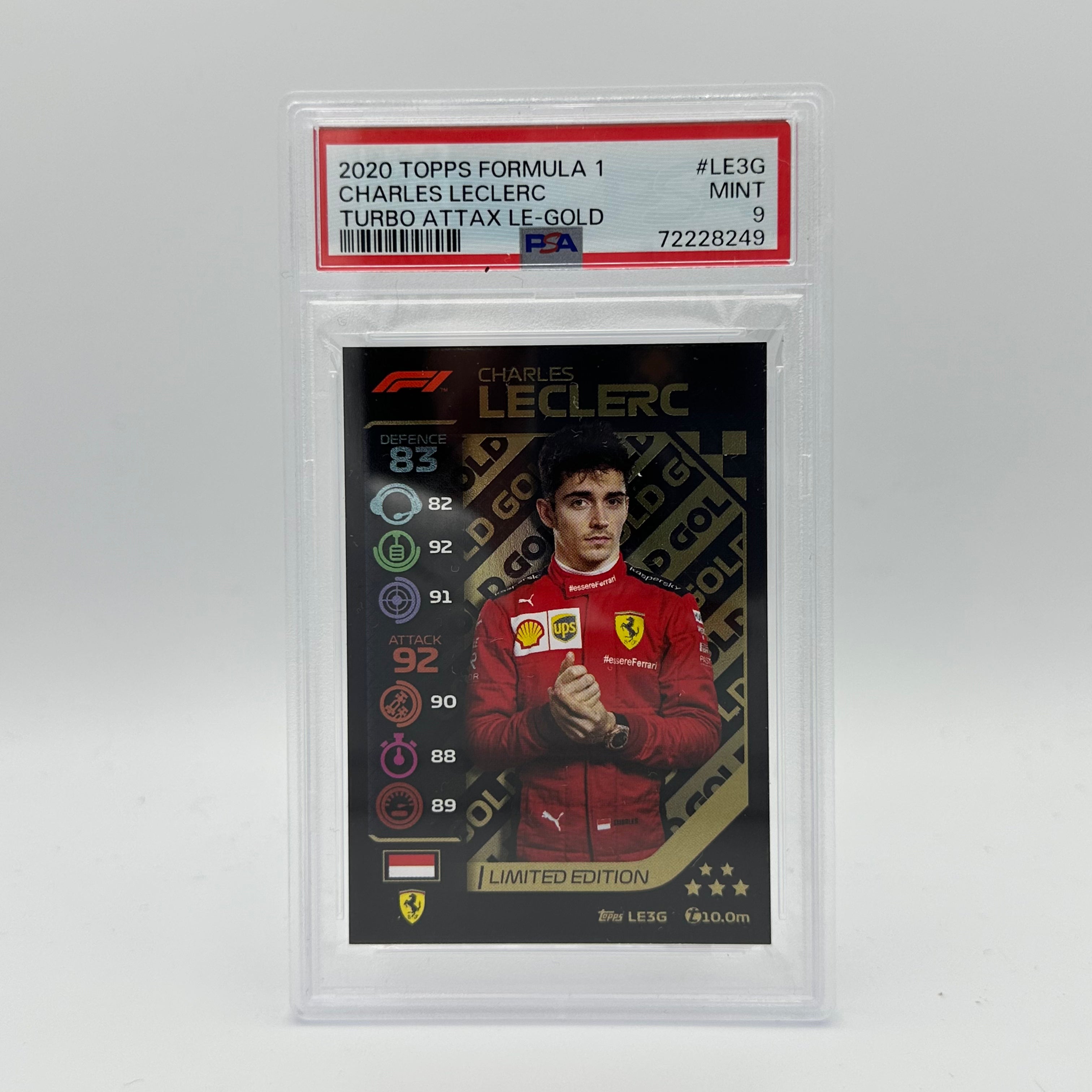 PSA 9 Graded Charles Leclerc #LE3G Limited Edition Gold Trading Card - Perfect for F1 Collectors, Sports Memorabilia Displays & Investment Collections