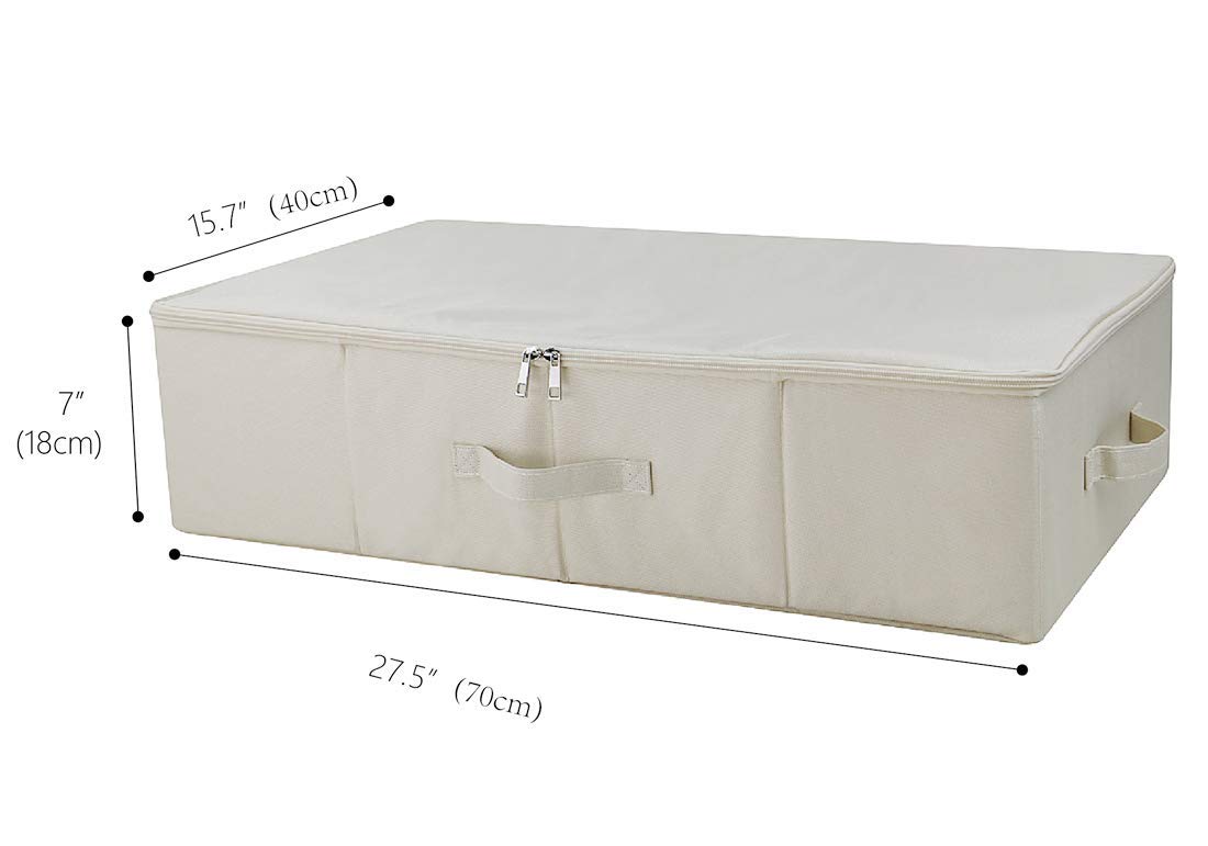3Pcs Collapsible Underbed Storage Bins - 27.5 x 15.7 x 7 Inches Foldable Fabric Organizer Box for Clothes, Blankets, Shoes | Space-Saving Solution for Bedroom, Closet & Wardrobe Organization (Beige)