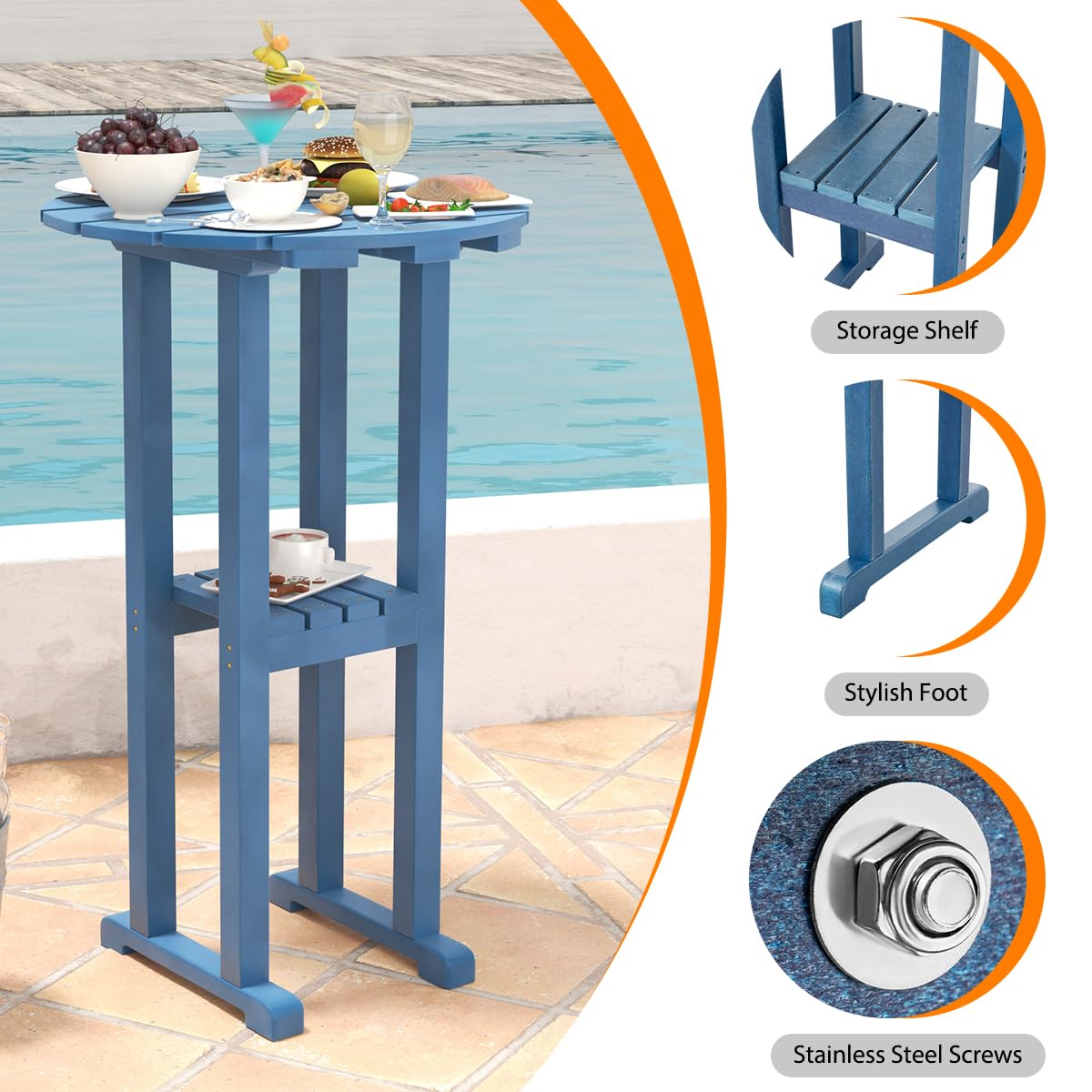 Sundale Outdoor 3-Piece Adirondack Bar Set - 2 Counter Height Adirondack Chairs & Round Side Table - HDPE High Top Stools for Patio, Deck, Garden - Navy Blue Pub Bistro Dining Furniture for 2 - Perfect for Backyard Entertaining, Poolside Relaxation & Outdoor Gatherings