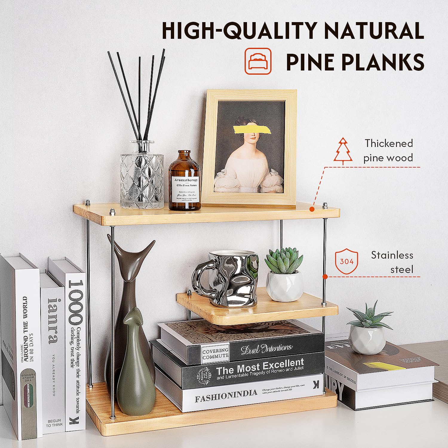 Desktop Shelf & Bookshelf Organizer - Wooden Tabletop Storage for Office, Home & Dorm - Perfect for Books, Files, Decor & Office Supplies
