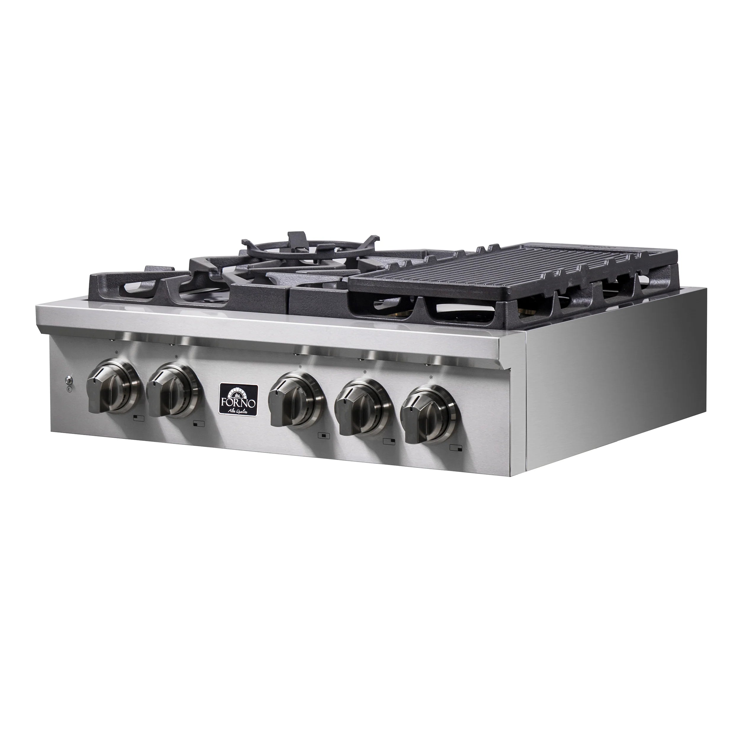 Forno Spezia 30 Inch 5 Burner Gas Cooktop with Wok Ring & Griddle - Stainless Steel Professional Stove Top FCTGS5751 for Home Kitchen Cooking, Stir Fry & Grilling