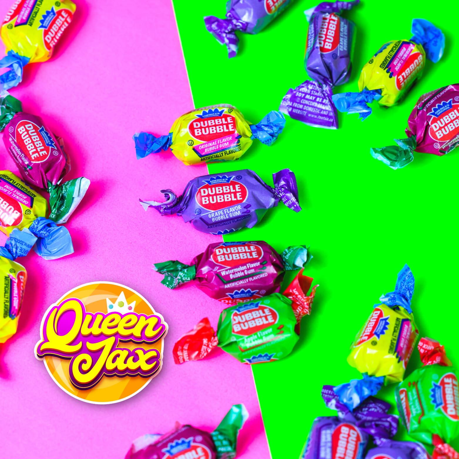 Dubble Bubble Gum - 4 Flavor Variety Pack (Apple, Watermelon, Grape) - 2 LB Bulk Bag of Individually Wrapped Gumballs - Double Bubble Super Bubble Gum for Parties, Events, and Candy Displays