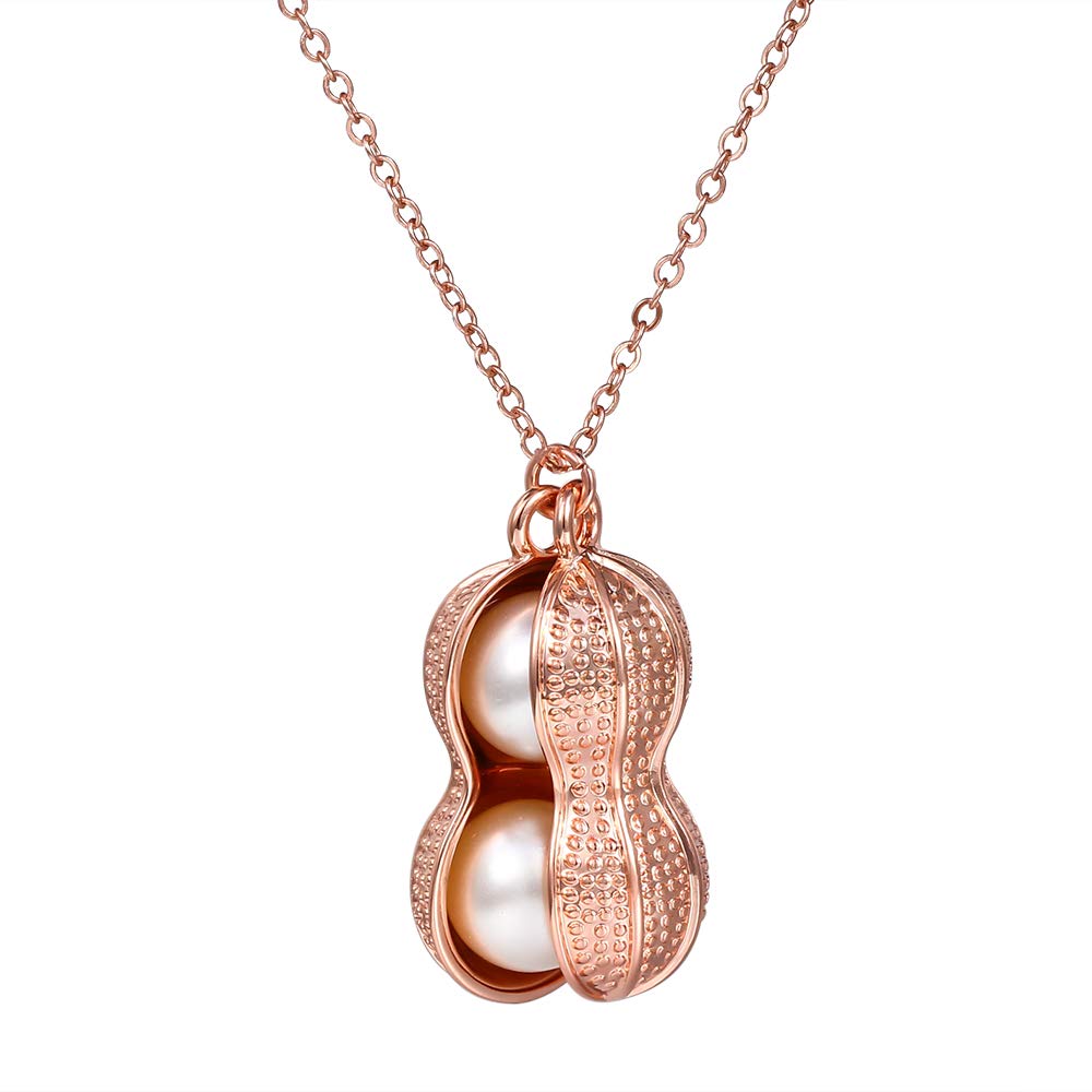 Elegant Rose Gold Peanut Pendant Necklace - Handmade with Genuine Pearls for Prom, Wedding & Evening Events - Perfect Statement Jewelry for Special Occasions