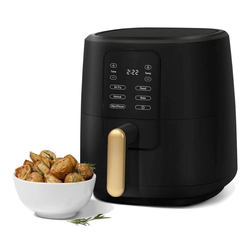 Drew Barrymore Kitchen 3 Qt Air Fryer with TurboCrisp Technology - 4 Preset Functions (Bake, Roast, Reheat) - Black Sesame Color - Perfect for Healthy Cooking, Quick Meals & Family Snacks
