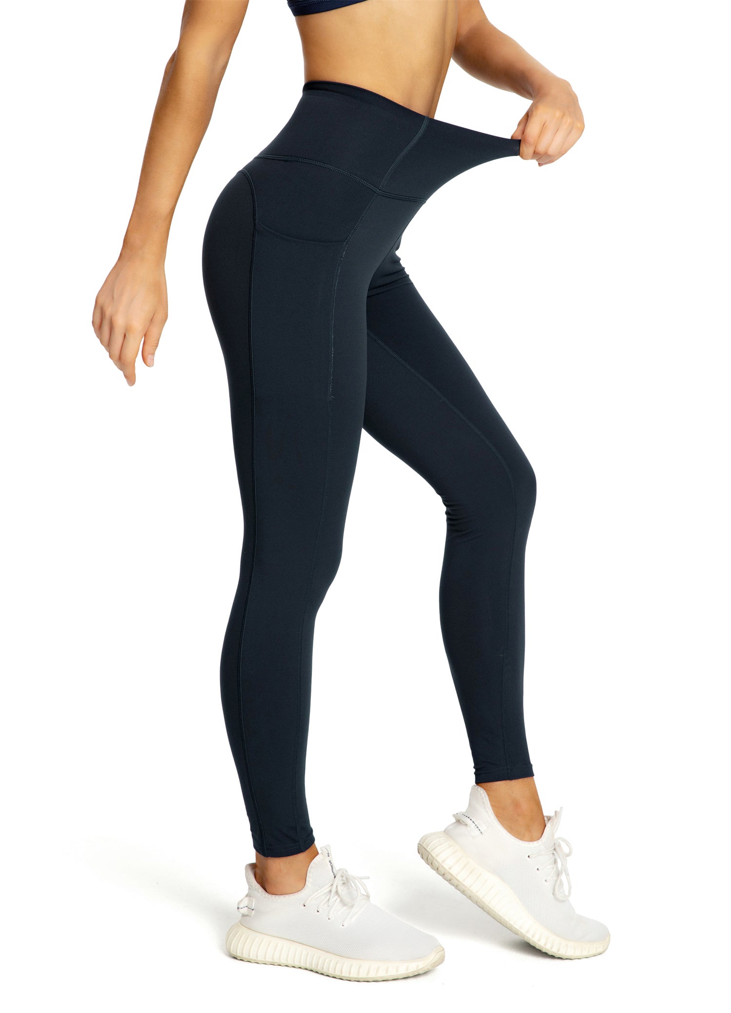 Monochrome Pockets Soft Leggings for Women - High Waist Stretchy Yoga Pants with Side Pockets - Perfect for Workouts, Running, Lounge & Everyday Wear