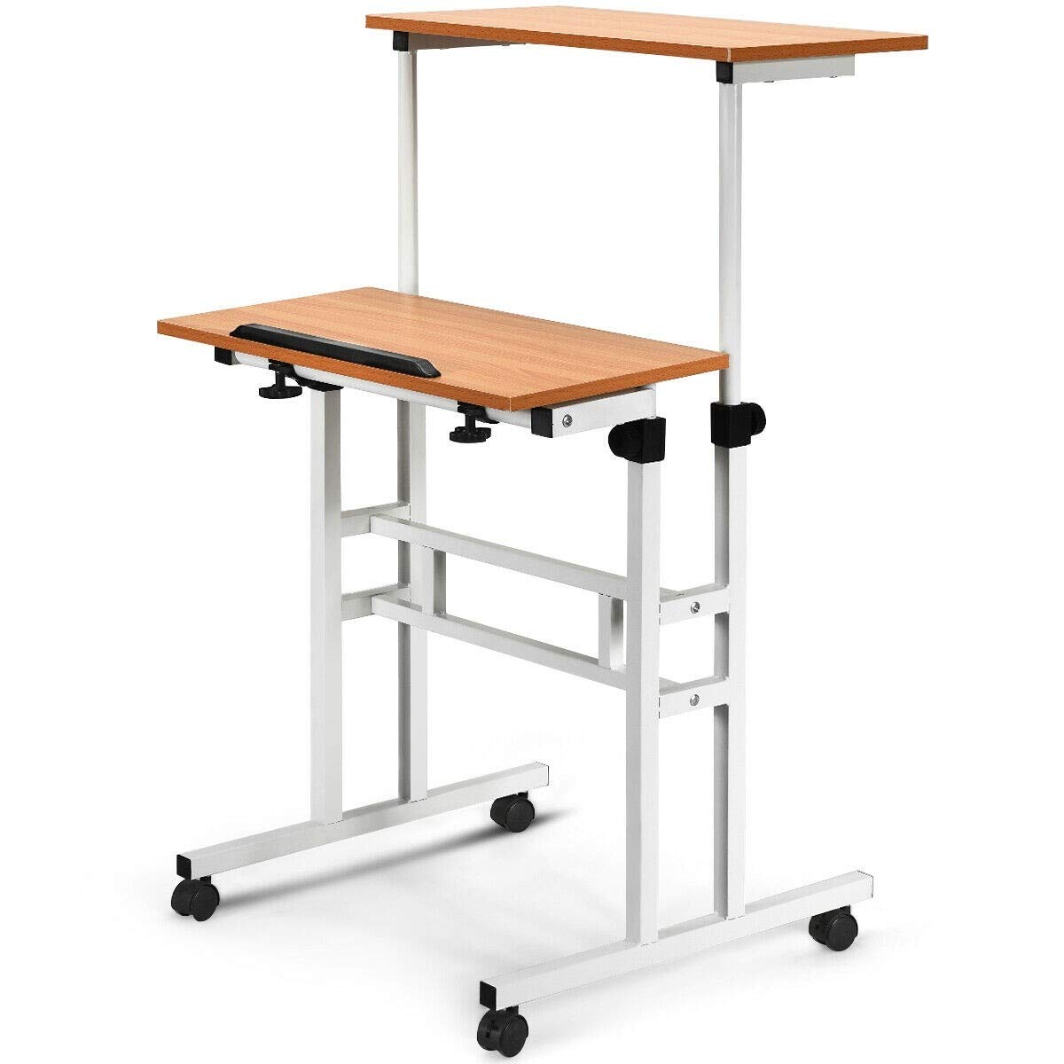 2 in 1 Adjustable Height Standing Desk with Wheels - Mobile Sit Stand Computer Desk for Home Office | Perfect for Remote Work & Small Spaces