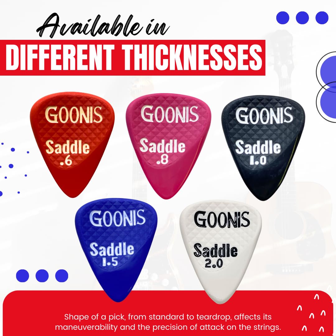 Goonis Saddle Guitar Picks 0.6mm - Professional Guitar Picks for Acoustic & Electric Guitars, Bass Picks with Unique Saddle Design for Better Grip - Perfect for Live Performances, Studio Recording & Practice Sessions