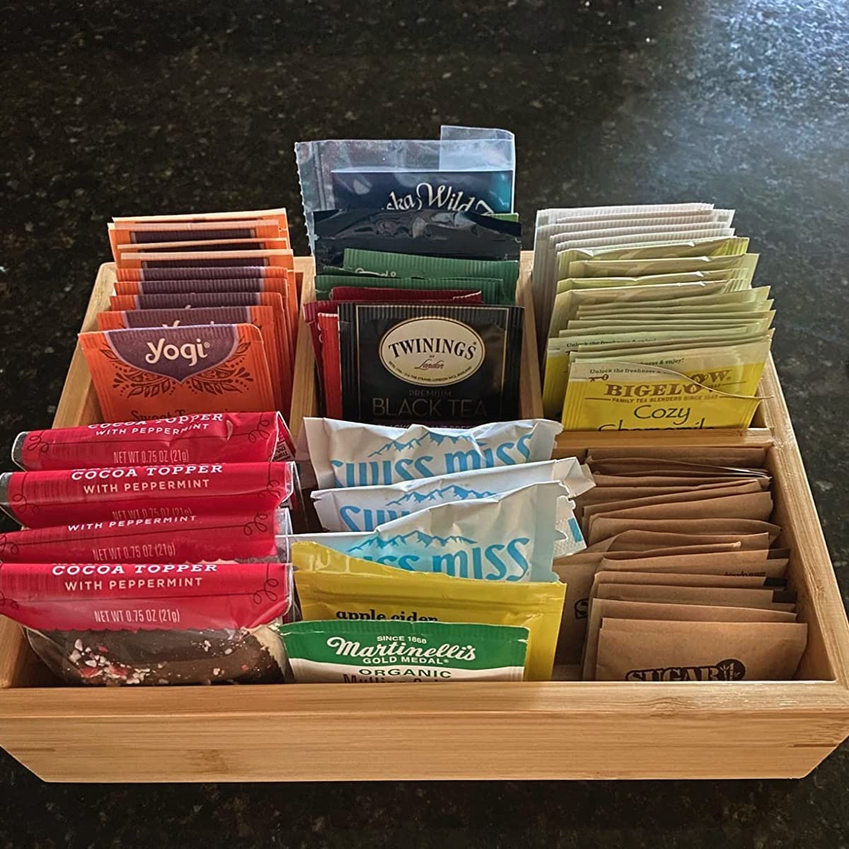 Stainless Steel Tea Bag Holder & Coffee Condiment Organizer - Compact Storage for Tea Bags, Sugar Packets & Coffee Pods - Perfect for Kitchen Countertop, Office Breakroom & Coffee Station Organization