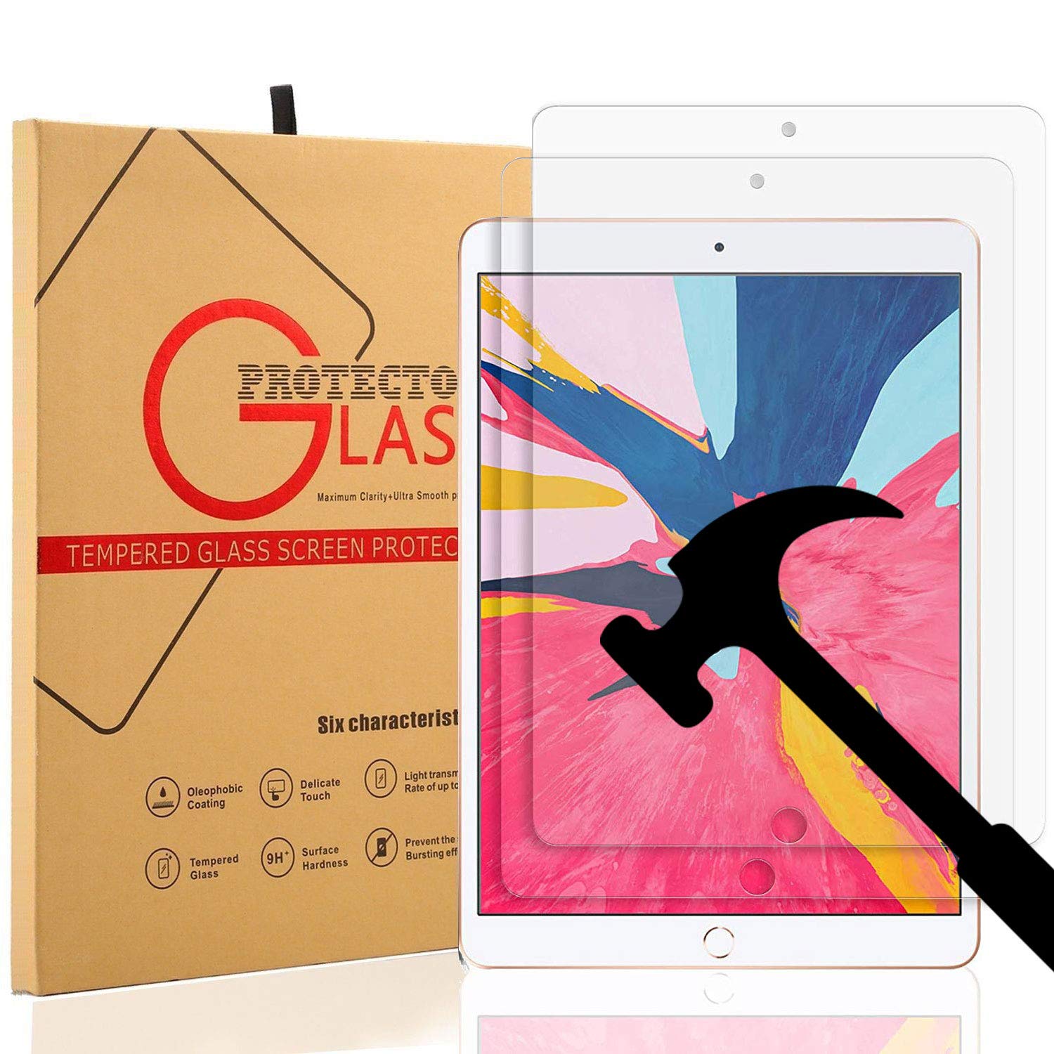 2 Pack Ultra HD Clear Tempered Glass Screen Protector for iPad Air 10.5