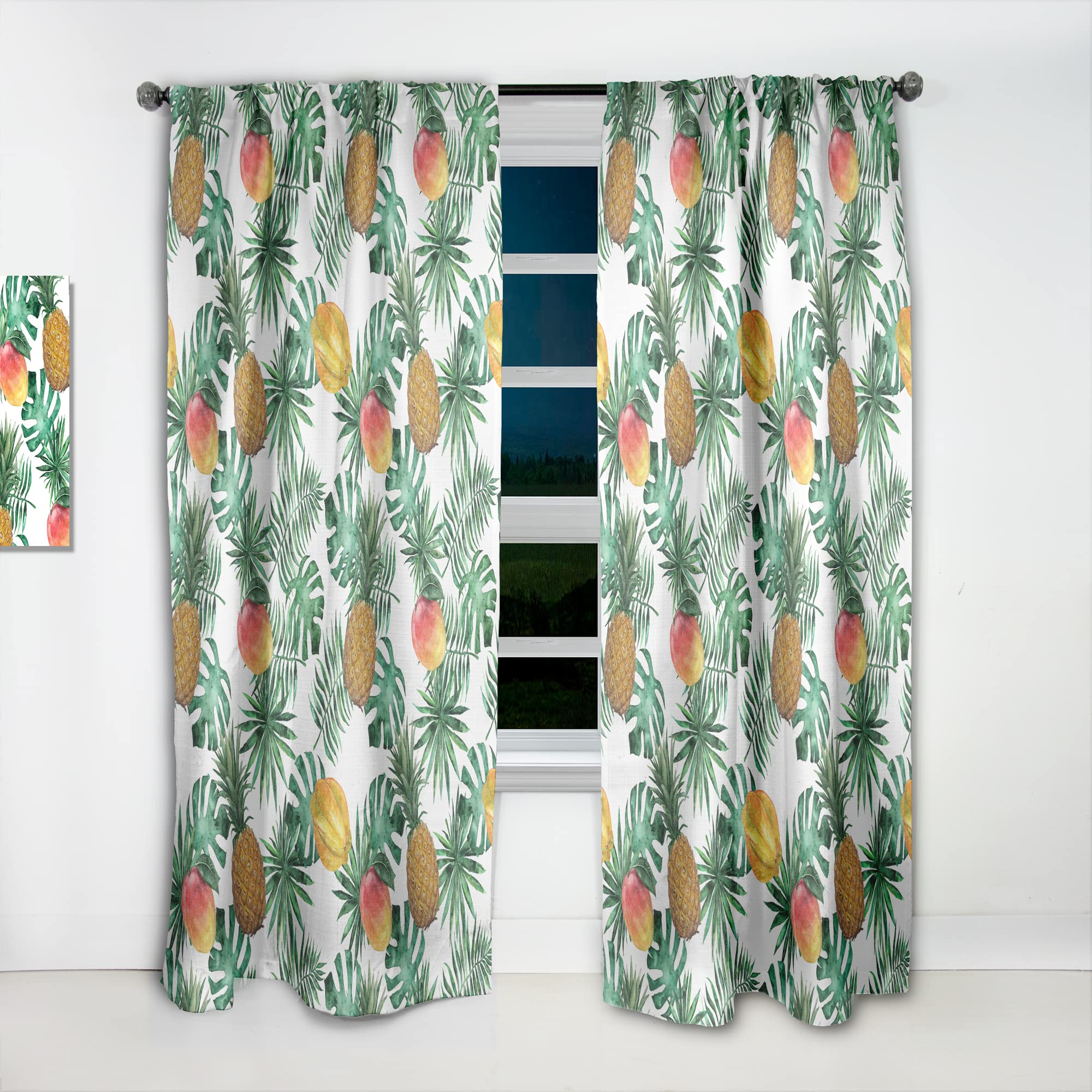 DesignQ Thermal Insulated Single Panel Curtains - 52x90 Inches, Pineapple Mango Starfruit Carambola & Leaves Pattern, Blackout Drapes for Bedroom & Living Room - Perfect for Home Decor, Privacy & Sun Protection