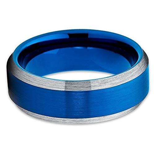 8mm Blue Tungsten Wedding Band for Men & Women - Durable Tungsten Carbide Engagement & Anniversary Ring with Comfort Fit Brush Finish - Perfect for Proposals, Vow Renewals & Everyday Wear