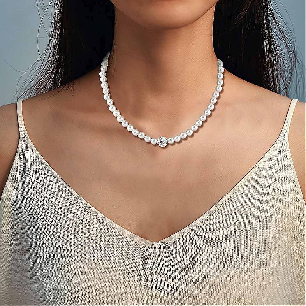 Elegant Bridal Pearl Necklace Set - Silver Crystal Rhinestone Jewelry for Women | Wedding, Prom, Party & Special Occasion Accessories