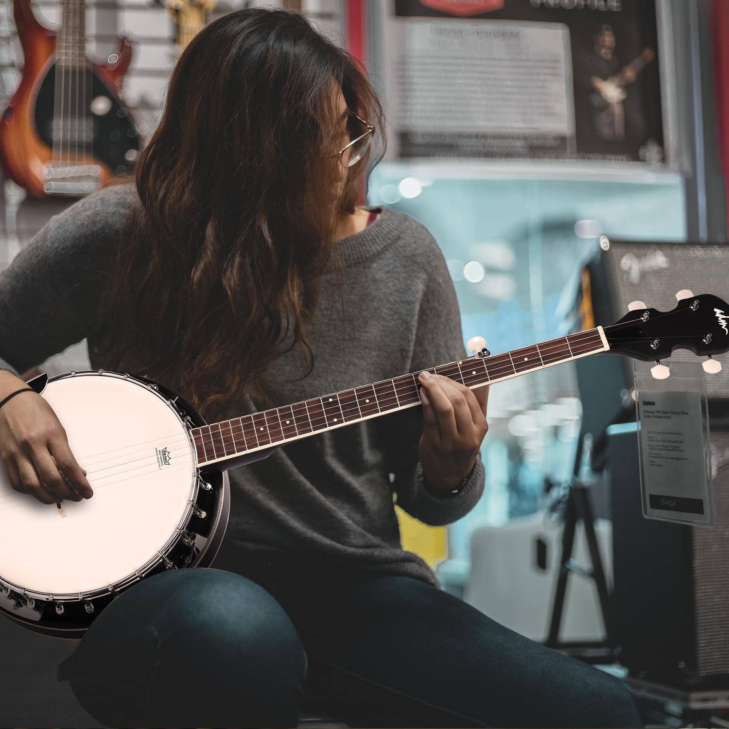 ADM 5-String Full Size Banjo Kit - 38 Inch Beginner Banjo with Resonator, Remo Drum Head (Open/Closed Back) | Free Lessons & Starter Accessories | Ideal for Adults & Teenagers | Perfect for Bluegrass, Folk Music & Beginners | Black
