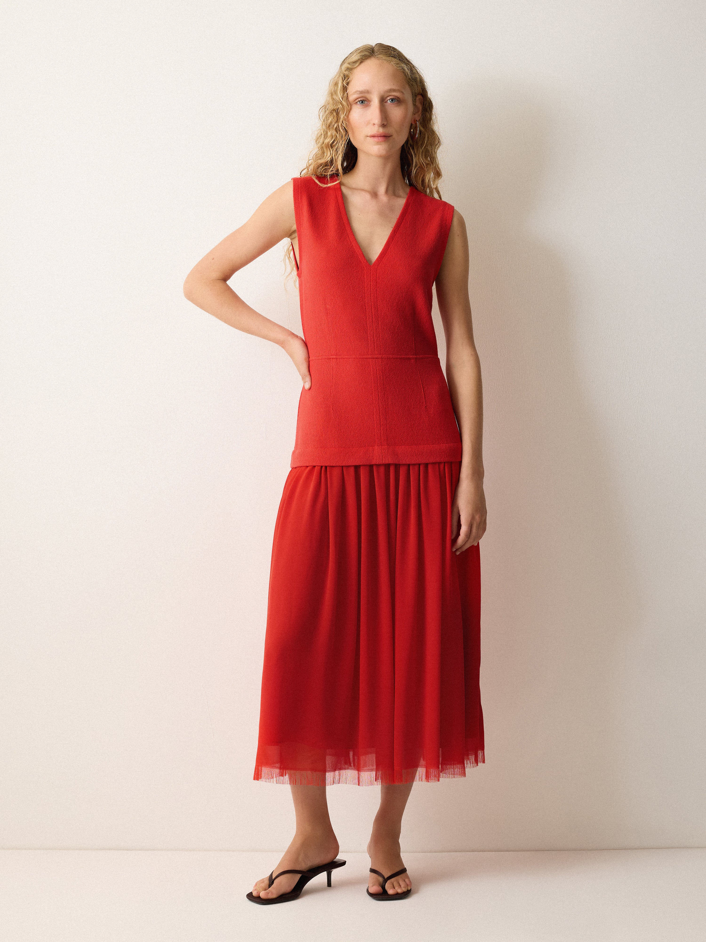 Stylish Mixed Media Jersey Dress in Red - Perfect for Casual Outings, Parties & Everyday Wear
