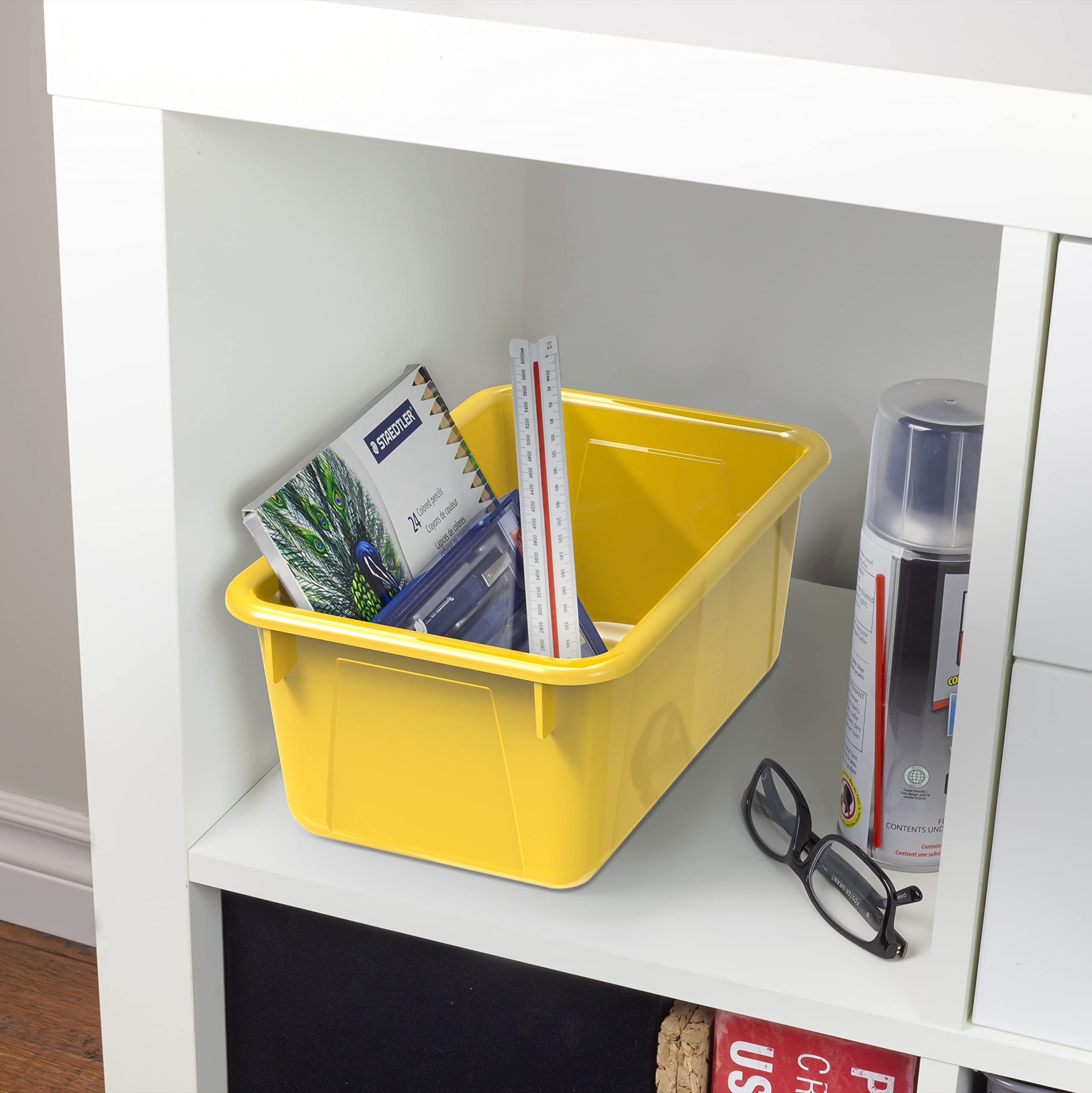 Storex Small Plastic Storage Bins 5-Pack - 12.2 x 7.8 x 5.1 Inches Classroom Organizers, Yellow Cubby Bins for School Supplies, Toys & Craft Organization (62418A05C) - Perfect for Teachers, Daycare & Home Use