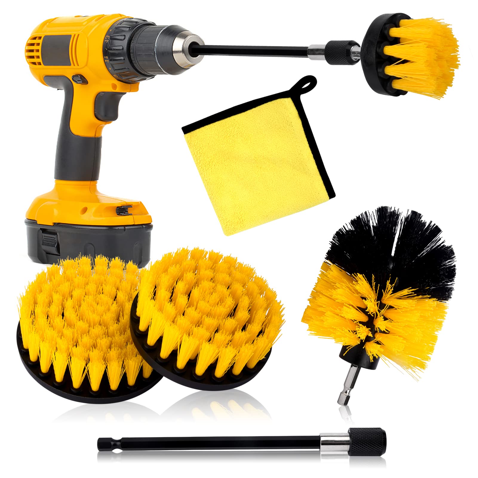 6-Piece Drill Brush Scrubber Attachment Kit - Power Scrubber Cleaning Set for Car, Bathroom, Tile, Wood Floors & Laundry - Time Saving Deep Clean Tools (Amber) - Perfect for Home, Garage & RV Cleaning