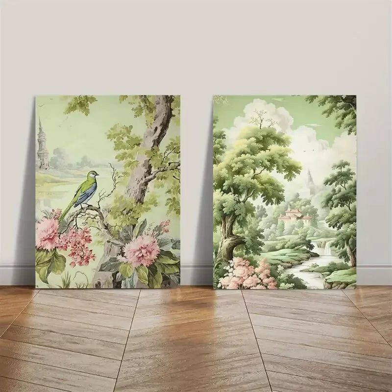 2pcs Framed Ink Painting Canvas - Landscape with Birds Wall Art 50x75cm | High Quality Print | 100% Australian Made | Ready to Hang | Perfect for Living Room, Bedroom & Office Decor