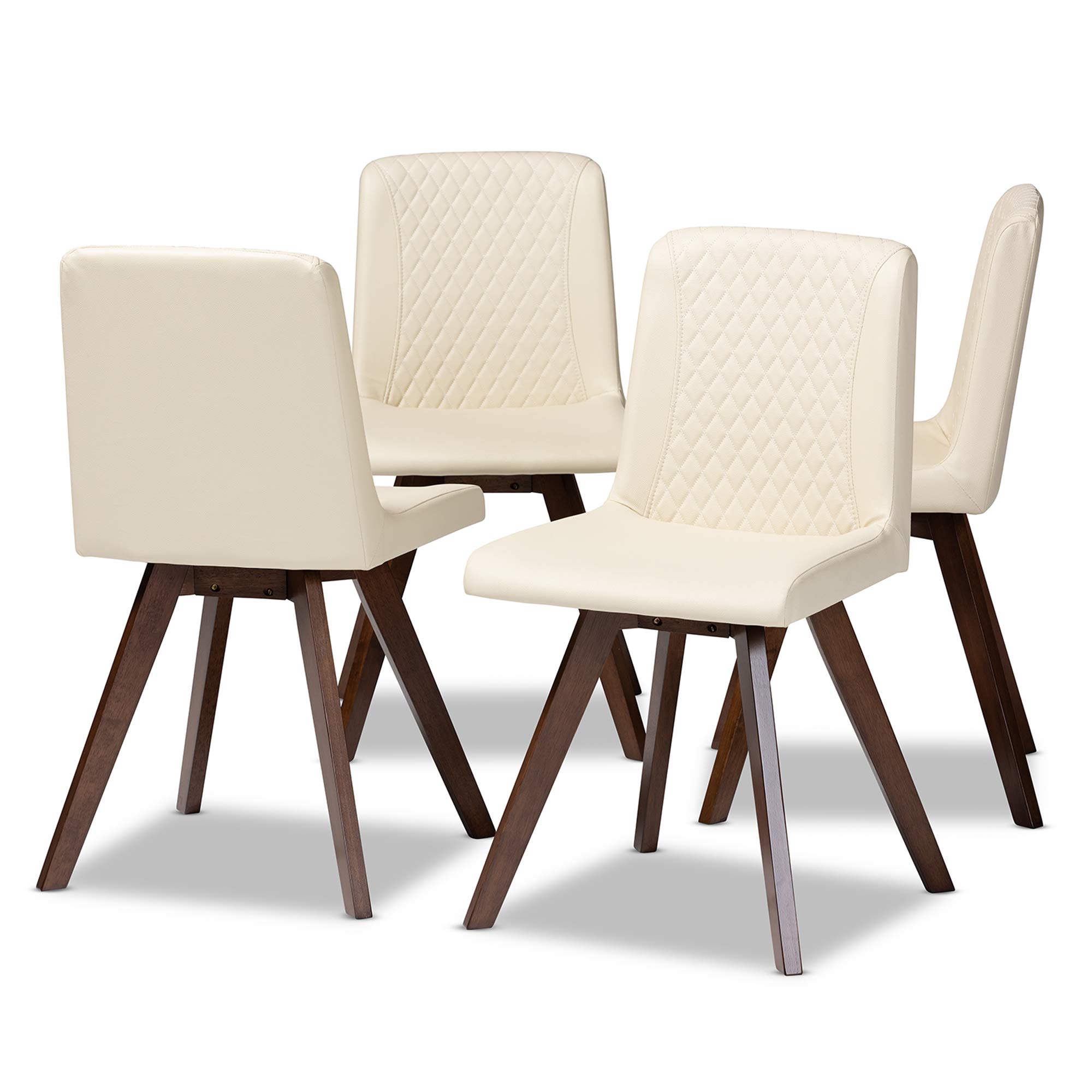 Baxton Studio Pernille 4-Piece Dining Chair Set - Transitional Cream Faux Leather Upholstered with Walnut Finish - Perfect for Kitchen, Dining Room & Home Office