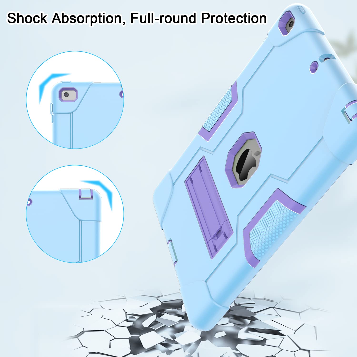 OKP Shockproof Rugged Case for iPad 6th/5th Generation & iPad Air 2 (9.7 inch) - Hybrid Protective Cover with Built-in Kickstand for iPad 9.7 inch 2017/2018 Models (Blue & Purple) | Perfect for Travel, Work, and School Use