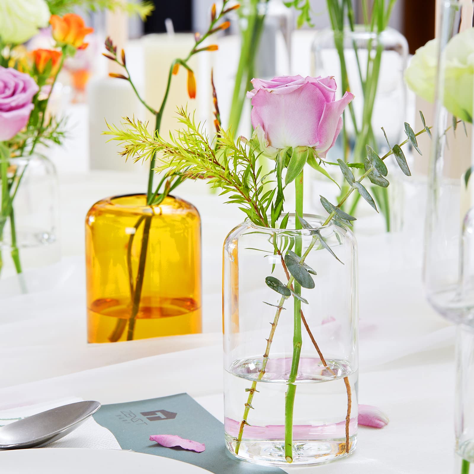 ZENS Set of 3 Modern Glass Bud Vases - Thick Blown Glass Small Flower Vases for Wedding Centerpieces, Home Decor, Bathroom & Party Events - Perfect for Fresh Flowers, Table Decorations and Gift Giving