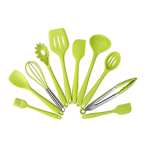 Heat Resistant Silicone Kitchen Utensils Set - 10pcs Non-Stick Cooking Tools with Spatula & Shovel for Baking, Frying & Sauteing (Green) - Perfect for Home Chefs & Professional Kitchens