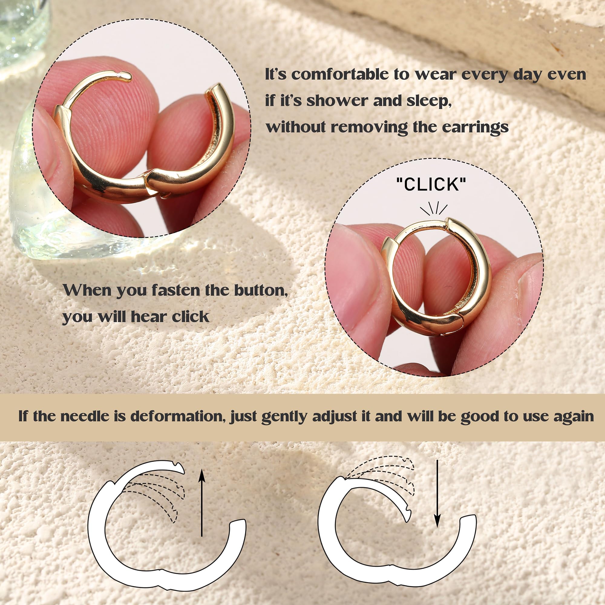 Chunky Gold Hoop Earrings for Women - 14K Gold Plated Hypoallergenic Huggie Hoops Set for Sensitive Ears | Thick Stackable Hoop Earrings for Everyday Wear, Parties & Gifts