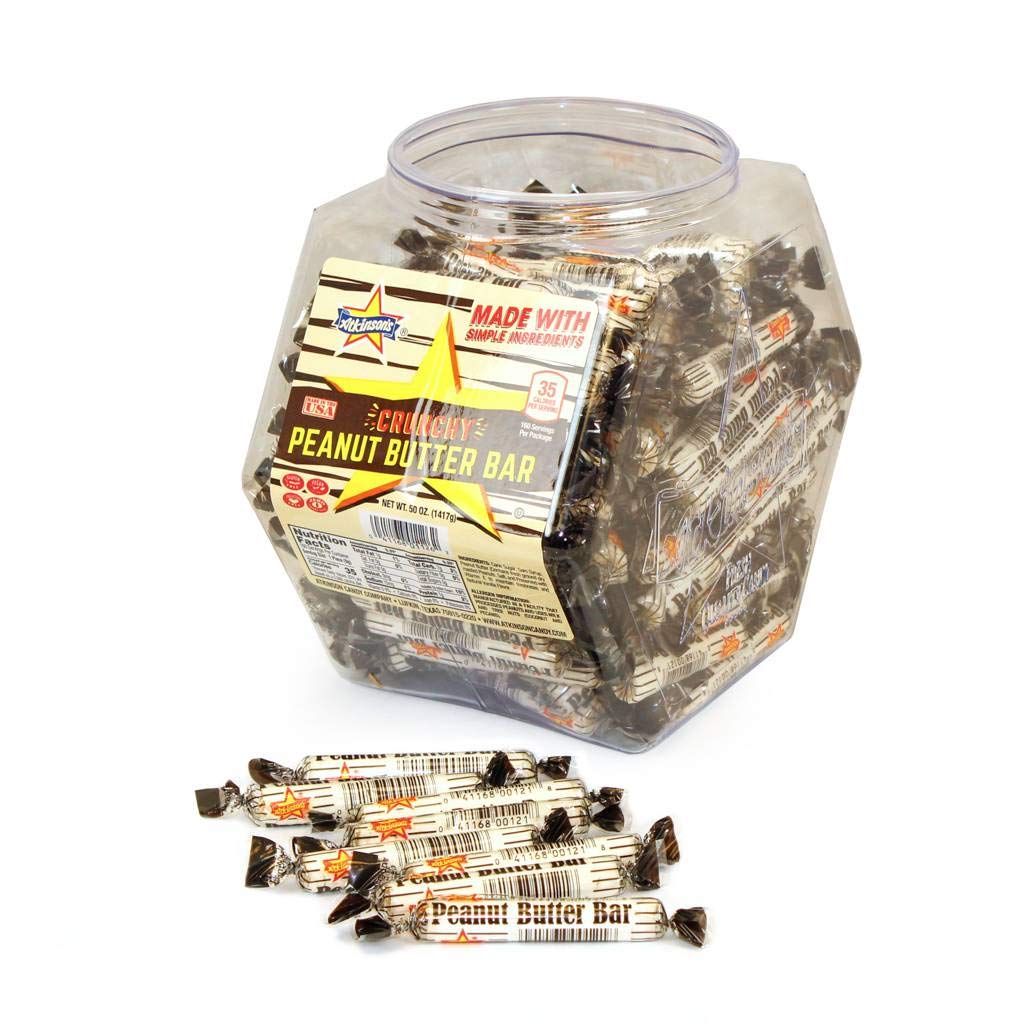 Atkinson Crunchy Peanut Butter Candy Bars in Jar - 160 Pieces per Pack (6 Packs per Case) - Perfect for Office Snacks, Party Favors & On-the-Go Treats