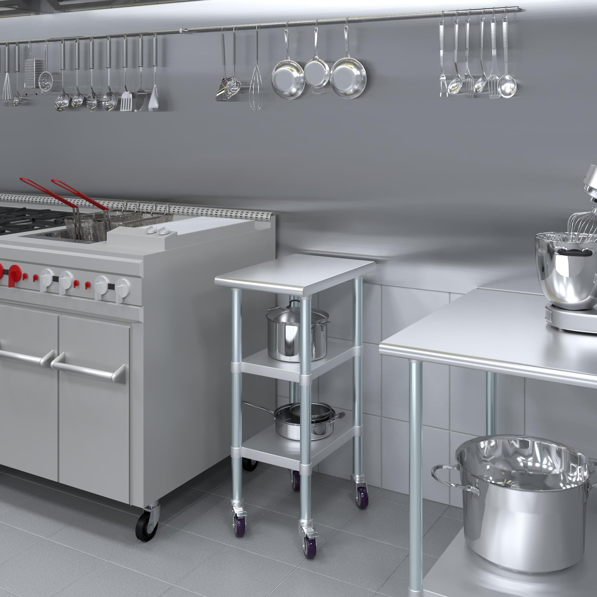 AmGood Stainless Steel Work Table with 2 Shelves & Wheels - Heavy Duty Metal Utility Table 15