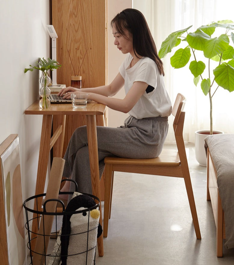 Solid Oak & Cherry Wood Narrow Office Desk - Compact Workspace Solution for Small Spaces & Home Offices