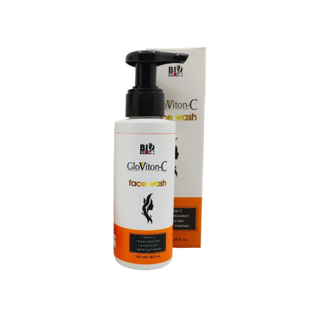 Gloviton-C Vitamin C Face Wash with Kojic Acid, Glycolic Acid & Salicylic Acid - Brightening & Exfoliating Cleanser for Acne, Dark Spots & Uneven Skin Tone - Perfect for Morning & Night Skincare Routine