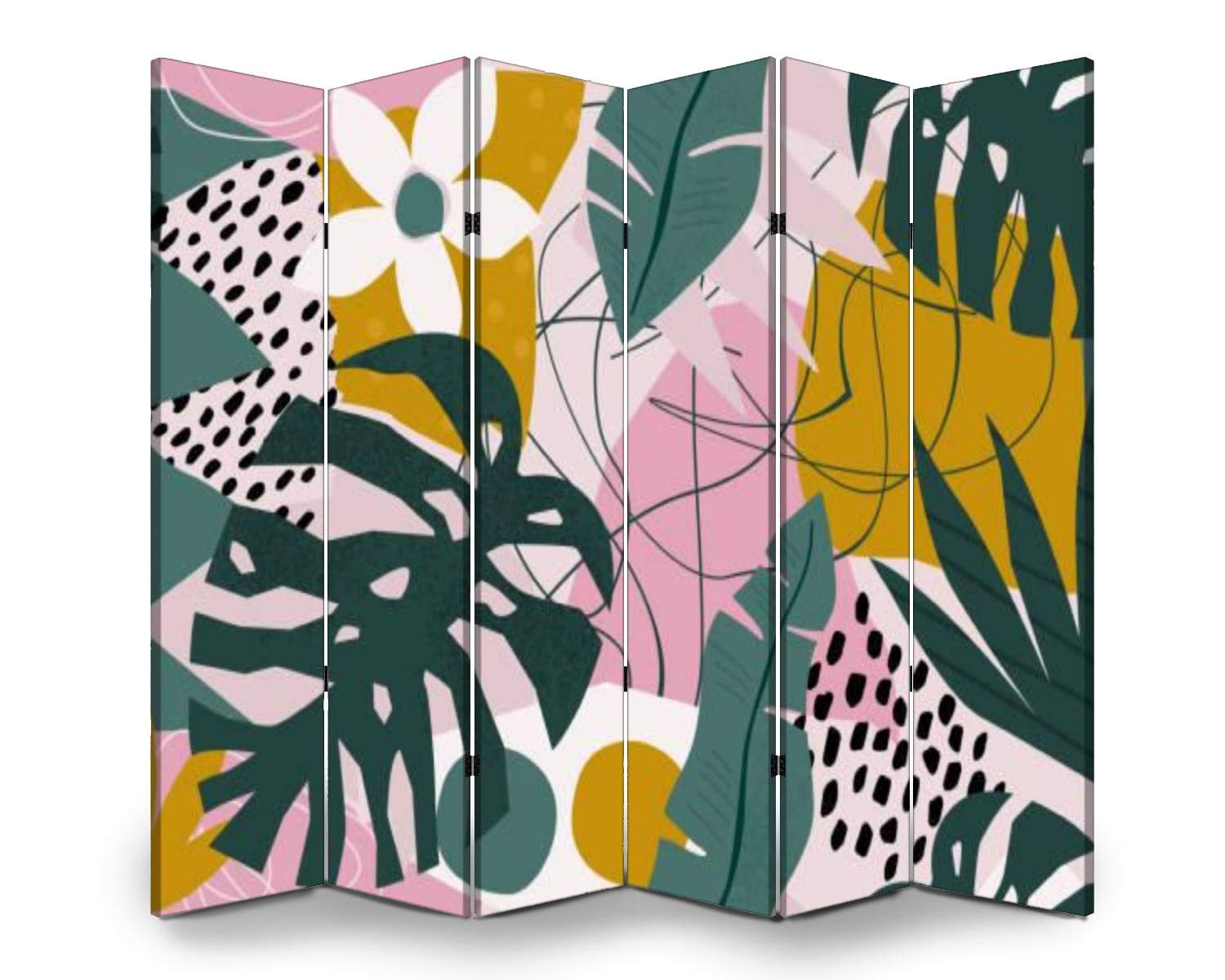 6-Panel Folding Room Divider Screen - Modern Floral Jungle Pattern Privacy Partition for Indoor/Outdoor Use | Freestanding Protective Wall Separator | Perfect for Home Office, Bedroom, Living Room & Event Spaces