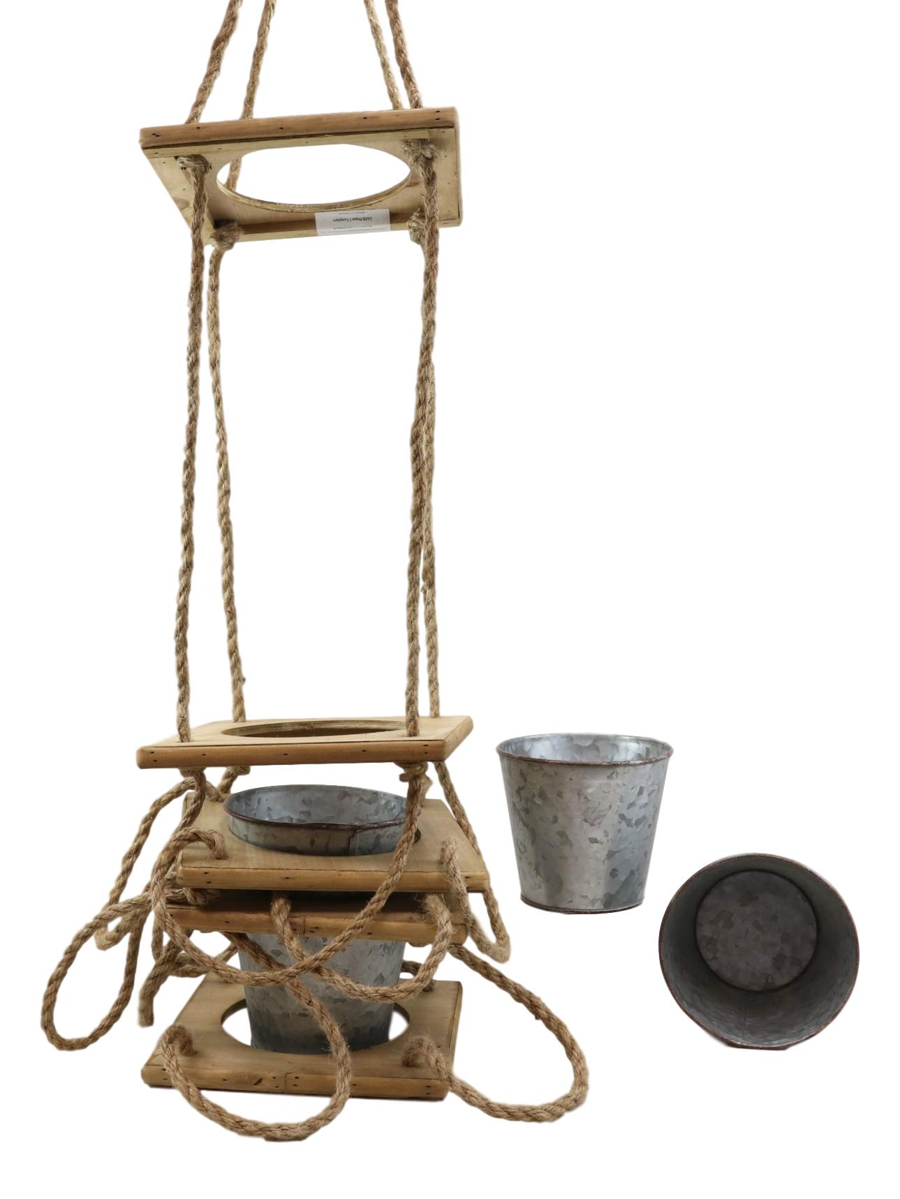 Ebros Set of 2 Galvanized Metal 5-Tier Hanging Planters – Indoor/Outdoor Macrame Rope Plant Pots for Succulents, Greenery – Perfect for Garden, Patio, Poolside & Lawn Decor