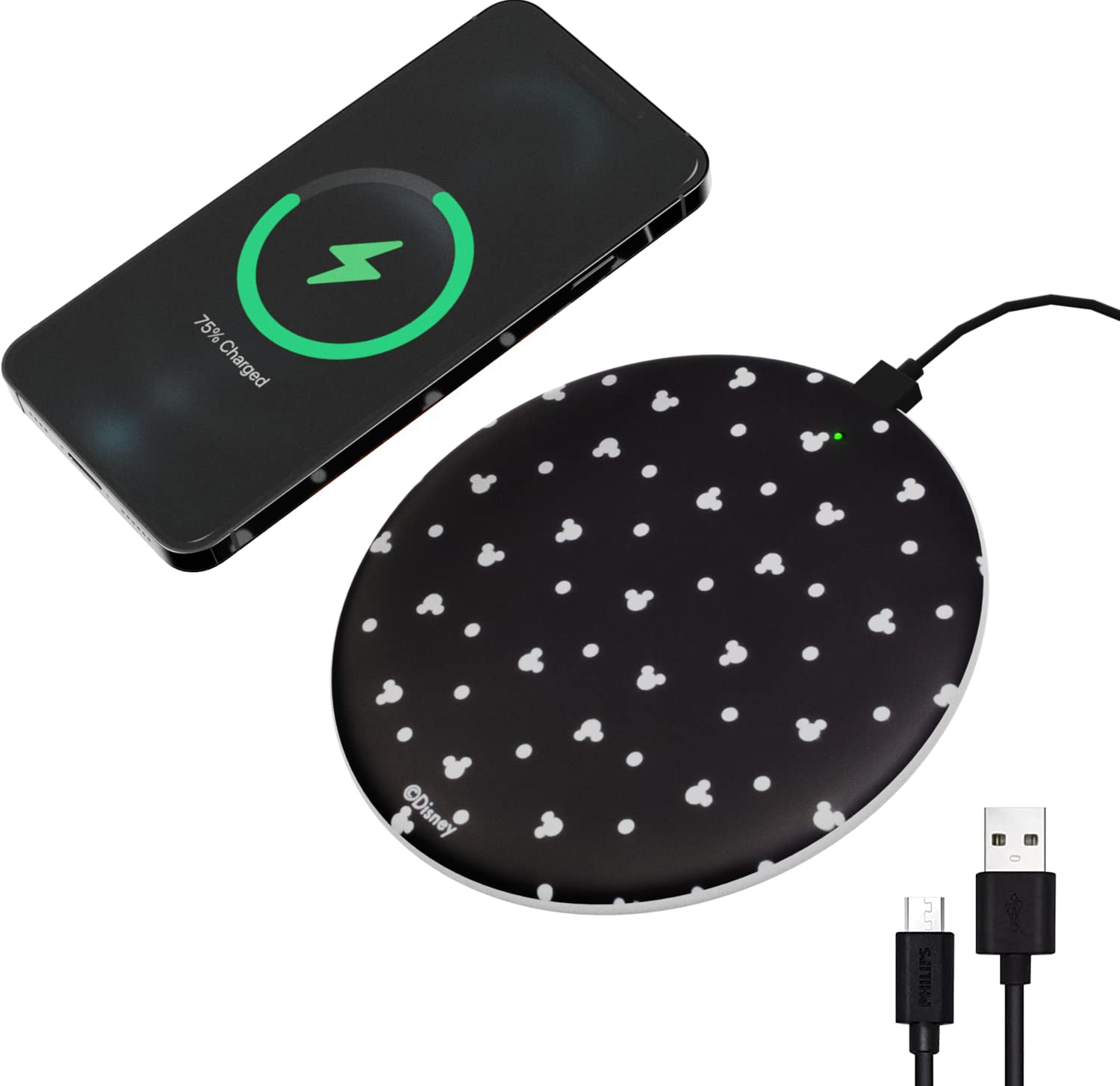 Disney Mickey Mouse Wireless Charging Pad - Qi-Certified Fast Charging Station for iPhone, Samsung, AirPods - Perfect Gift for Disney Fans & Tech Lovers (Home, Office, Travel Use)