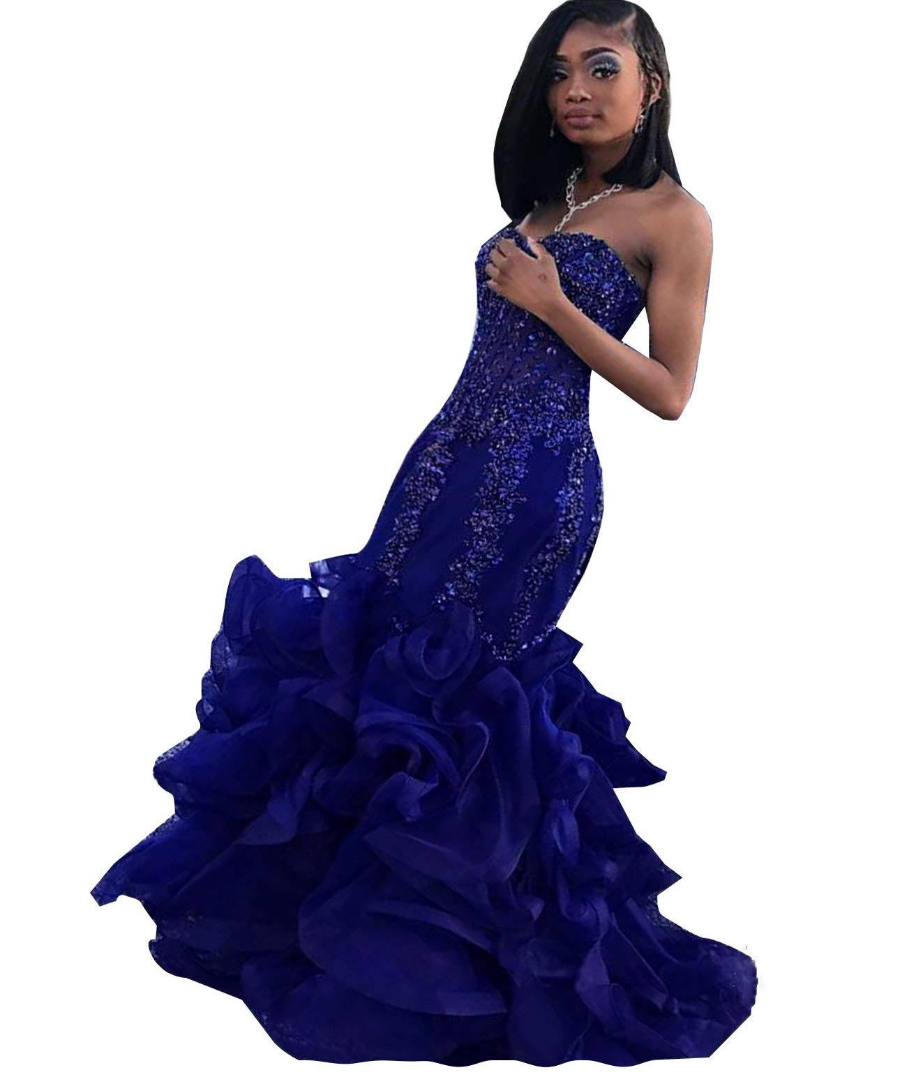 Elegant Mermaid Prom Dress with Beads, Crystals & Sequins - 2019 WZW Ruffled Formal Evening Gown for Homecoming, Pageants & Special Occasions