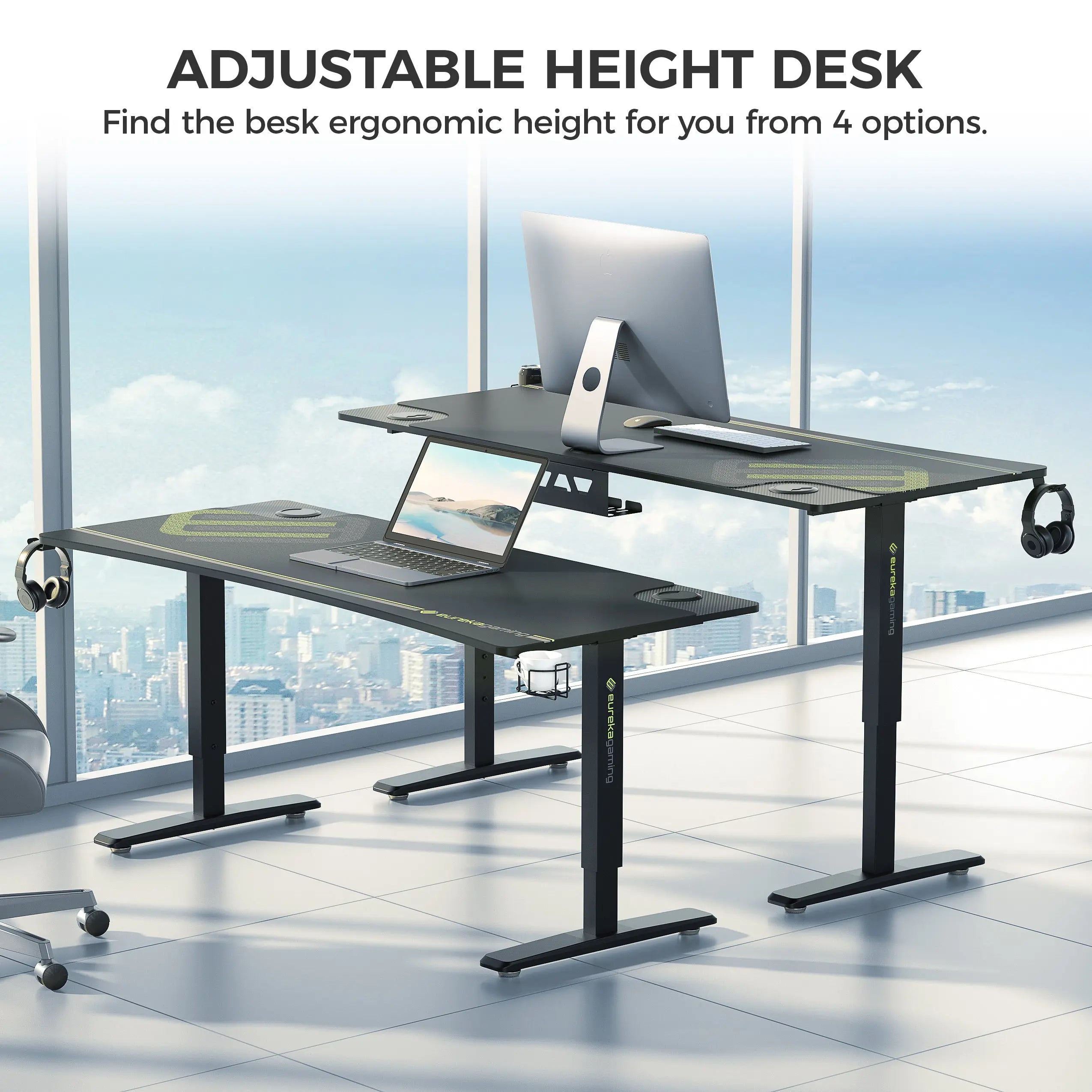 Height Adjustable Gaming Desk 63x27 Inches - Ergonomic Manual Sit Stand Desk for PC & Console Gaming, Home Office, and Study - Perfect for Gamers, Streamers & Remote Workers