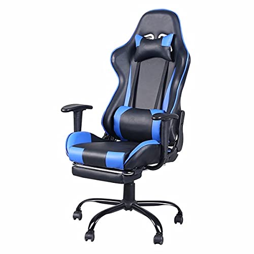 Premium Ergonomic Gaming Chair with Adjustable Lumbar Support & Footrest - High Back PC Gamer Chair for Adults - Black & Blue Racing Style - Perfect for Esports, Streaming & Home Office Setup
