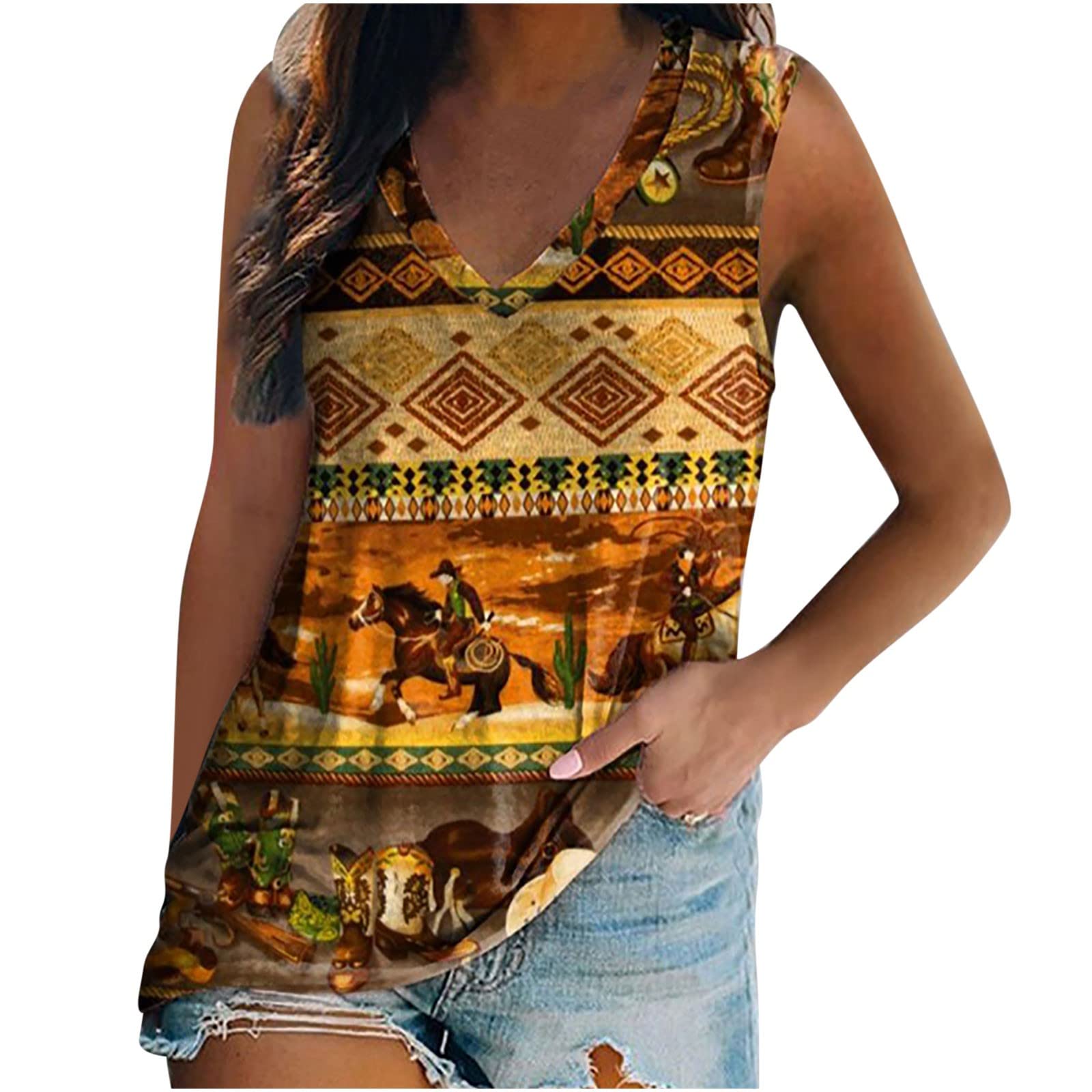 NIUQI Women's Aztec Graphic Tank Tops - Summer Sleeveless Shirts for Casual Wear