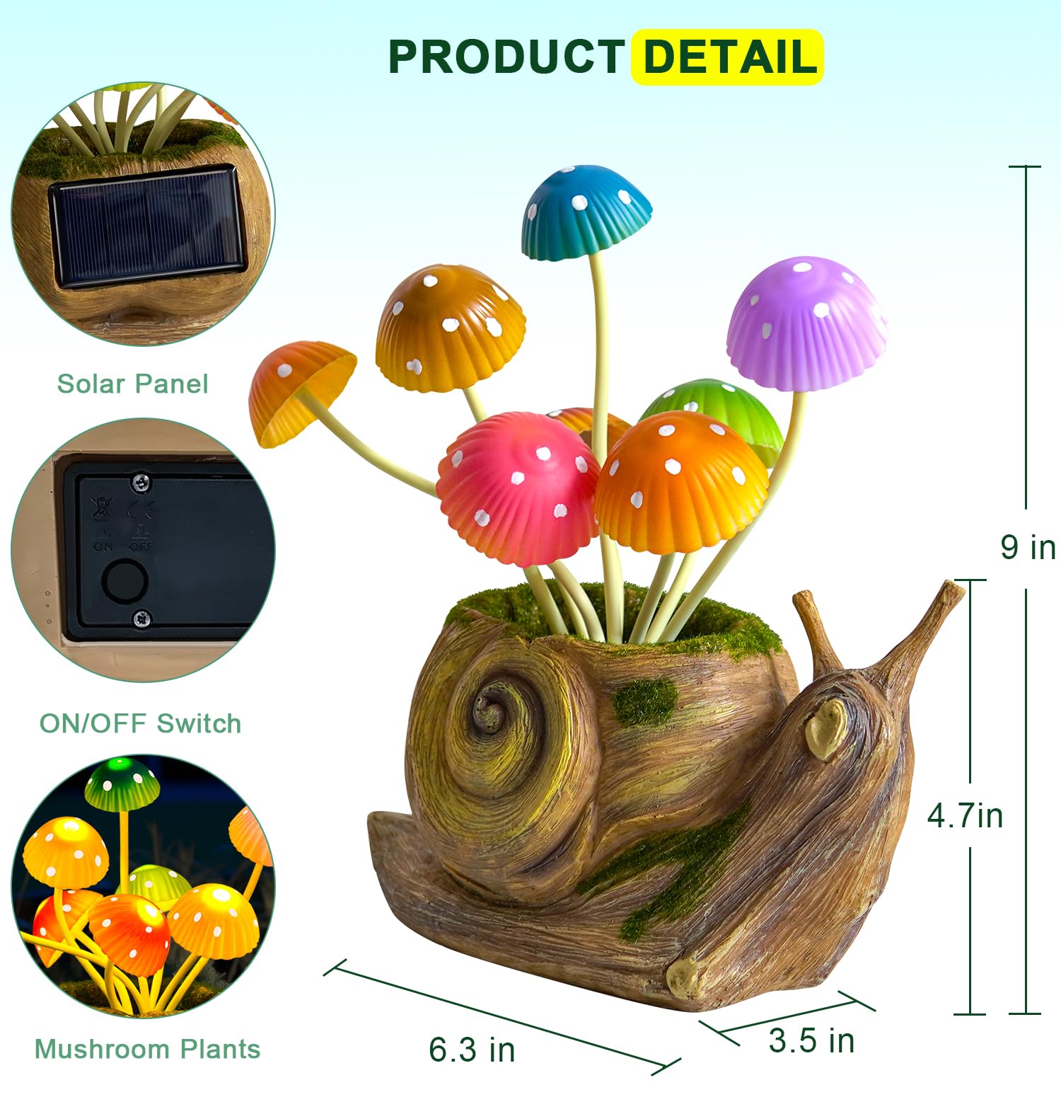 Solar Powered Garden Lights - Cute Snail & Mushroom LED Outdoor Decor for Patio, Yard, Lawn | Waterproof Solar Lights for Garden, Pathway, Backyard | Unique Birthday Gifts for Women, Mom | Perfect for Fairy Gardens, Porch Decor & Landscape Lighting
