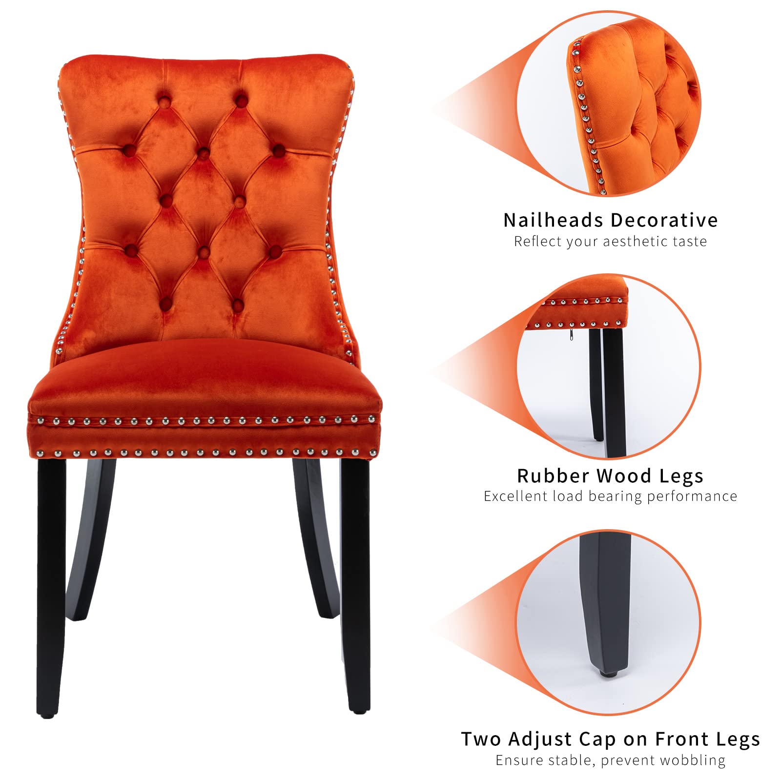 Luxury Orange Velvet Dining Chairs Set of 6 - Tufted Upholstered Kitchen & Dining Room Chairs with Solid Wood Frame - Elegant Home Decor for Dining Room, Kitchen, or Breakfast Nook (Orange, 6 Pieces)