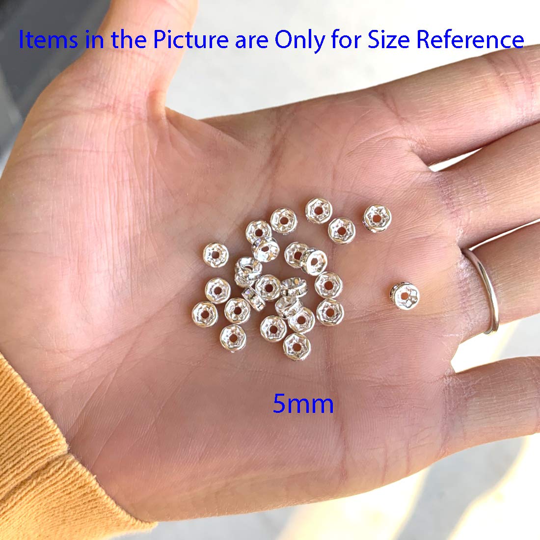 100pcs Adabele AAA Grade 5mm (0.2 Inch) Rhinestone Rondelle Beads - Silver Plated Brass Spacer with Jet Black Crystal for DIY Jewelry Making, Crafting, Bracelets & Necklaces - Perfect for Wedding, Party & Fashion Accessories (CF3-523)