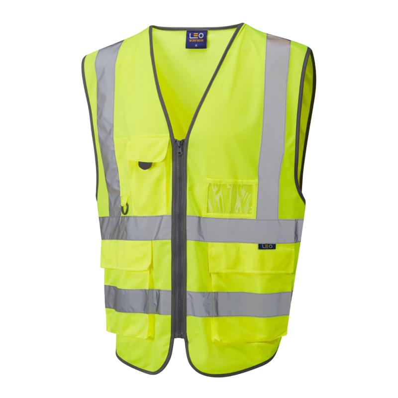 LEO BARNSTAPLE ISO 20471 Class 2 High Visibility Safety Vest - 3-Part Reflective Waistcoat for Construction, Road Work & Emergency Responders