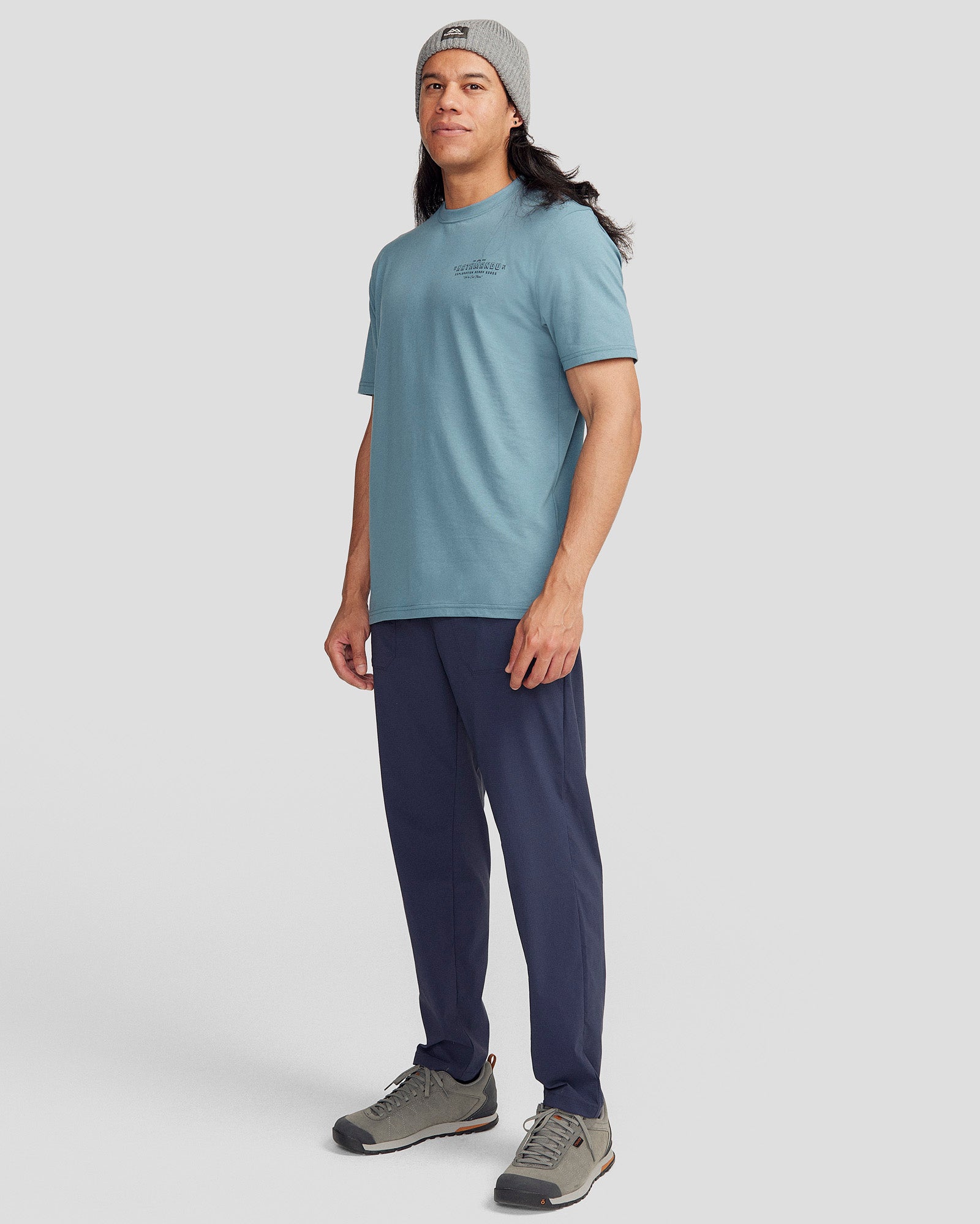 Men's Organic Cotton Exploration T-Shirt - Washed Blue for Outdoor Adventures & Casual Wear