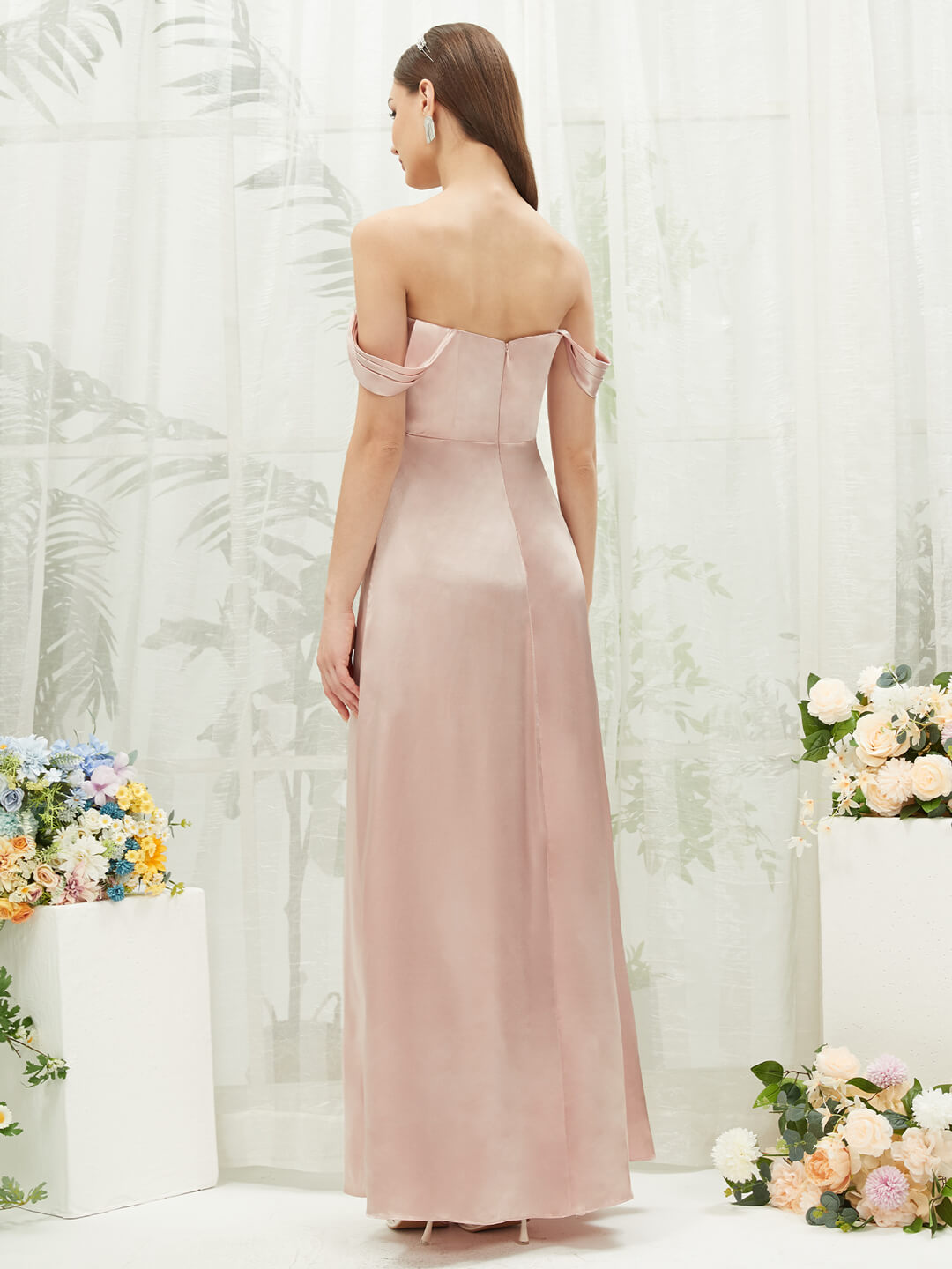 Elegant Blush Satin Convertible Bridesmaid Dress with High Slit & Floor Length - Perfect for Weddings, Prom, Formal Events & Special Occasions