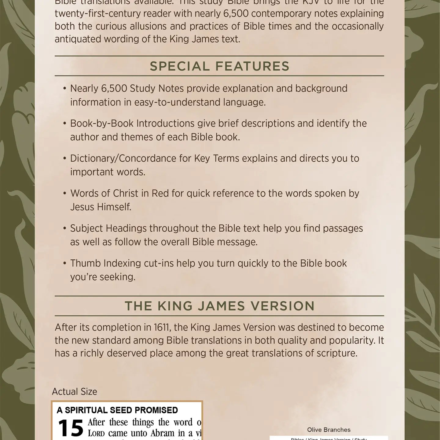KJV Study Bible Large Print - Easy-to-Read Olive Branches Edition for Bible Study, Church Services & Personal Devotion