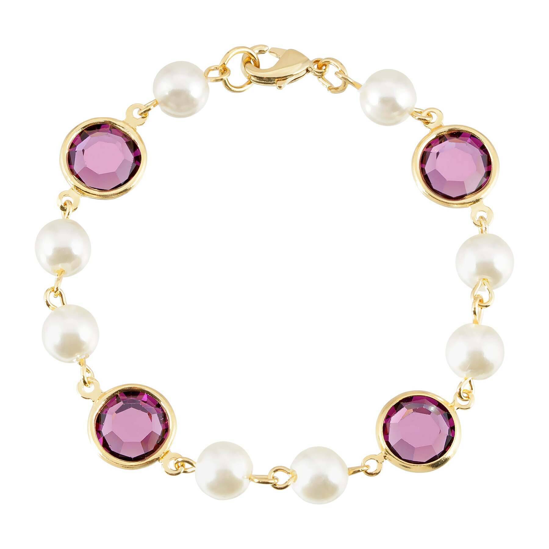 1928 Jewelry Channel Austrian Crystal & Faux Pearl Link Bracelet for Women - Elegant Vintage Style Jewelry for Parties, Weddings & Special Occasions