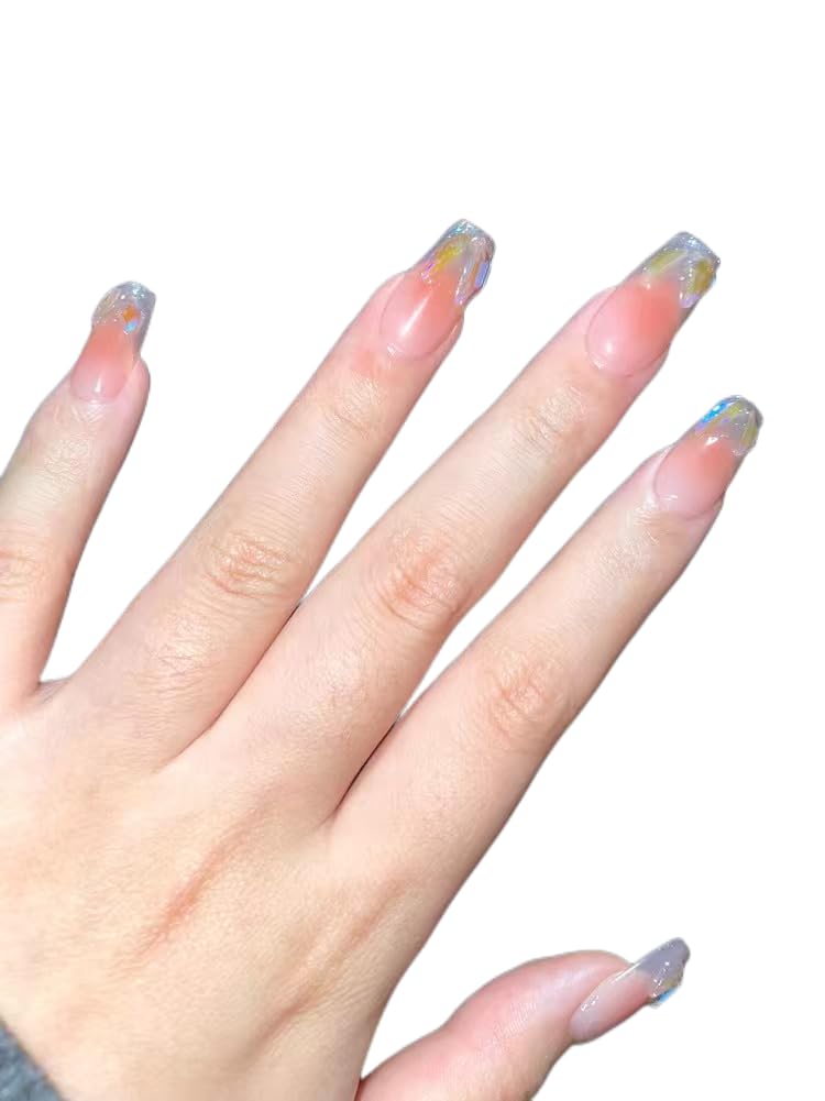 **Premium Reusable Press-On Nails – Handmade Square & French Tip Fake Nails (10pcs) with Jelly Adhesive Tabs, Nail File, Cuticle Stick & Storage Box – Perfect for Parties, Weddings & Everyday Glam**